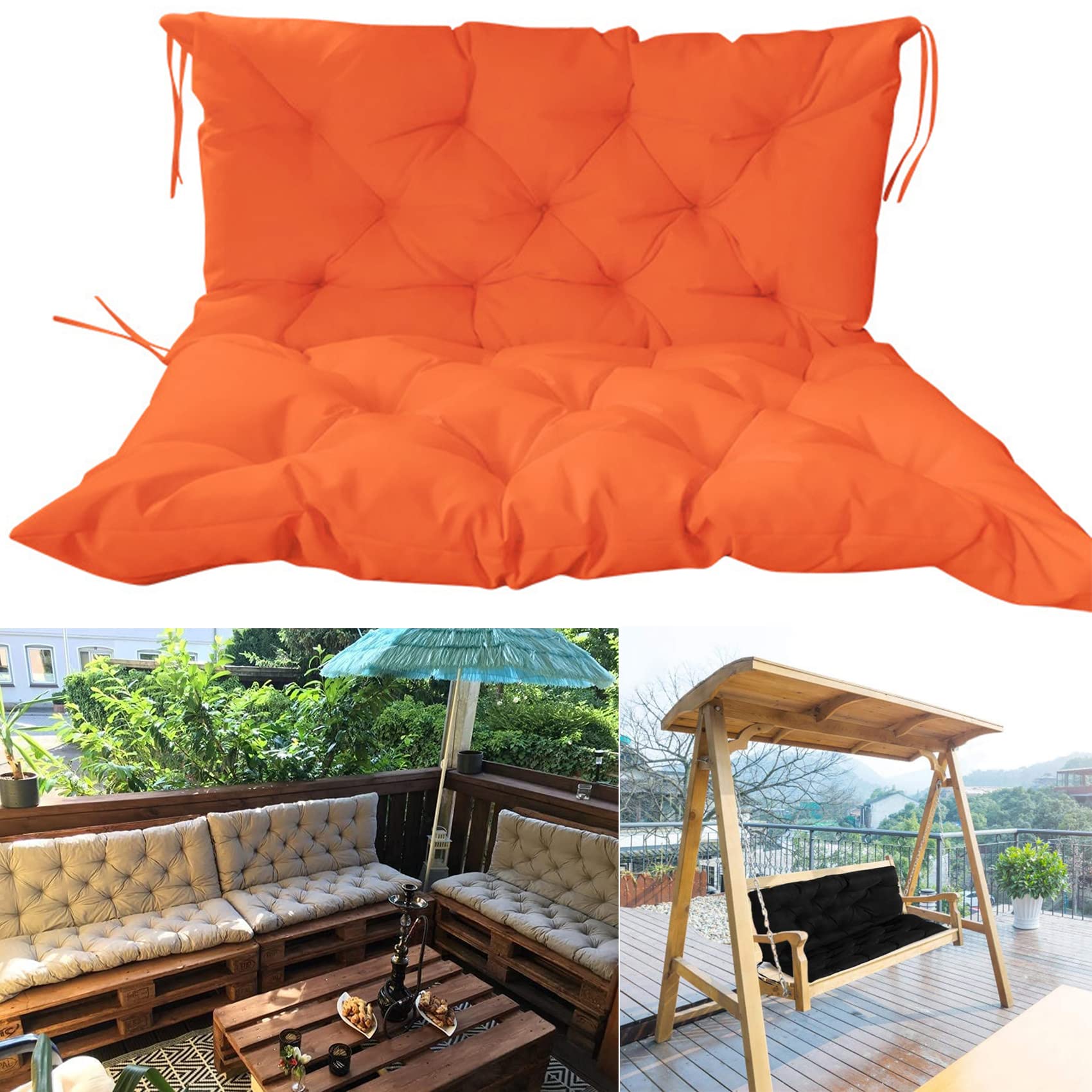 Outdoor Bench Cushions & Garden Swing Seat Cushions with Backrest - 2/3 Seater Replacement Cushion for Outdoor Swing 3 Seat - Waterproof & Weather-Resistant (Orange, 39.37x39.37 Inches) - Perfect for Patio, Deck, Porch & Backyard Relaxation