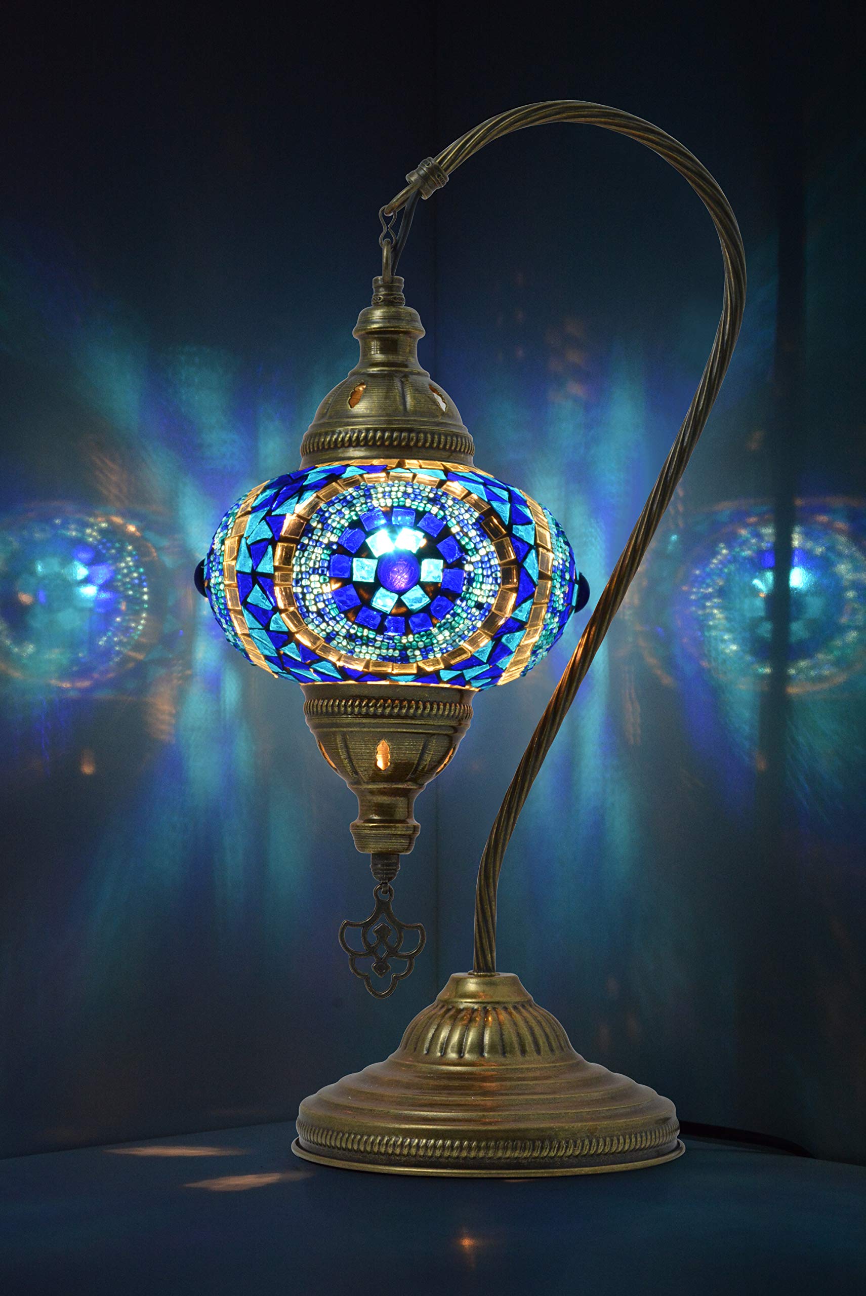 Mozaist Turkish Mosaic Table Lamp - Swan Neck Moroccan Stained Glass Tiffany Lamp with US Plug & E12 Socket | Vintage Bohemian Home Decor for Bedroom, Living Room & Office