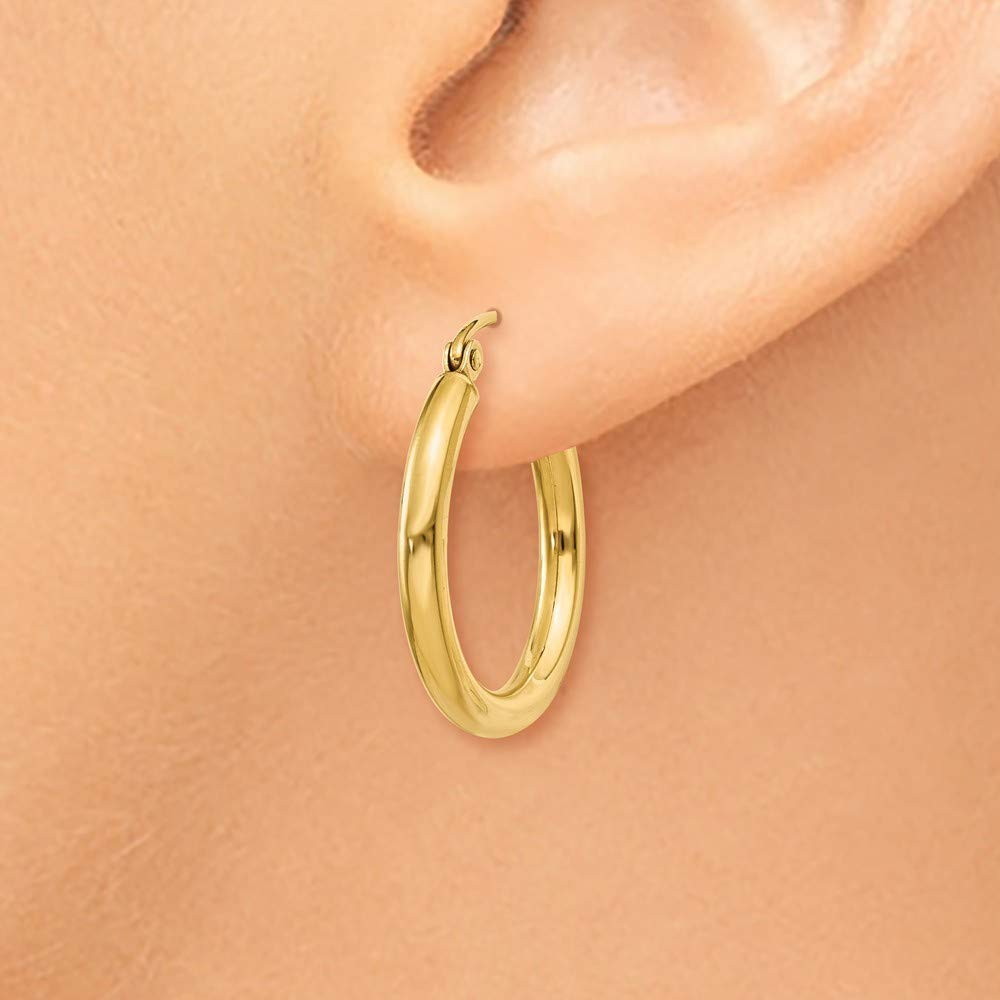 10K Yellow Gold Polished 2.5mm Round Hoop Earrings - 15mm Length | Classic Dainty Everyday Jewelry for Women, Gift for Her, Wedding, Anniversary, Party & Special Occasions