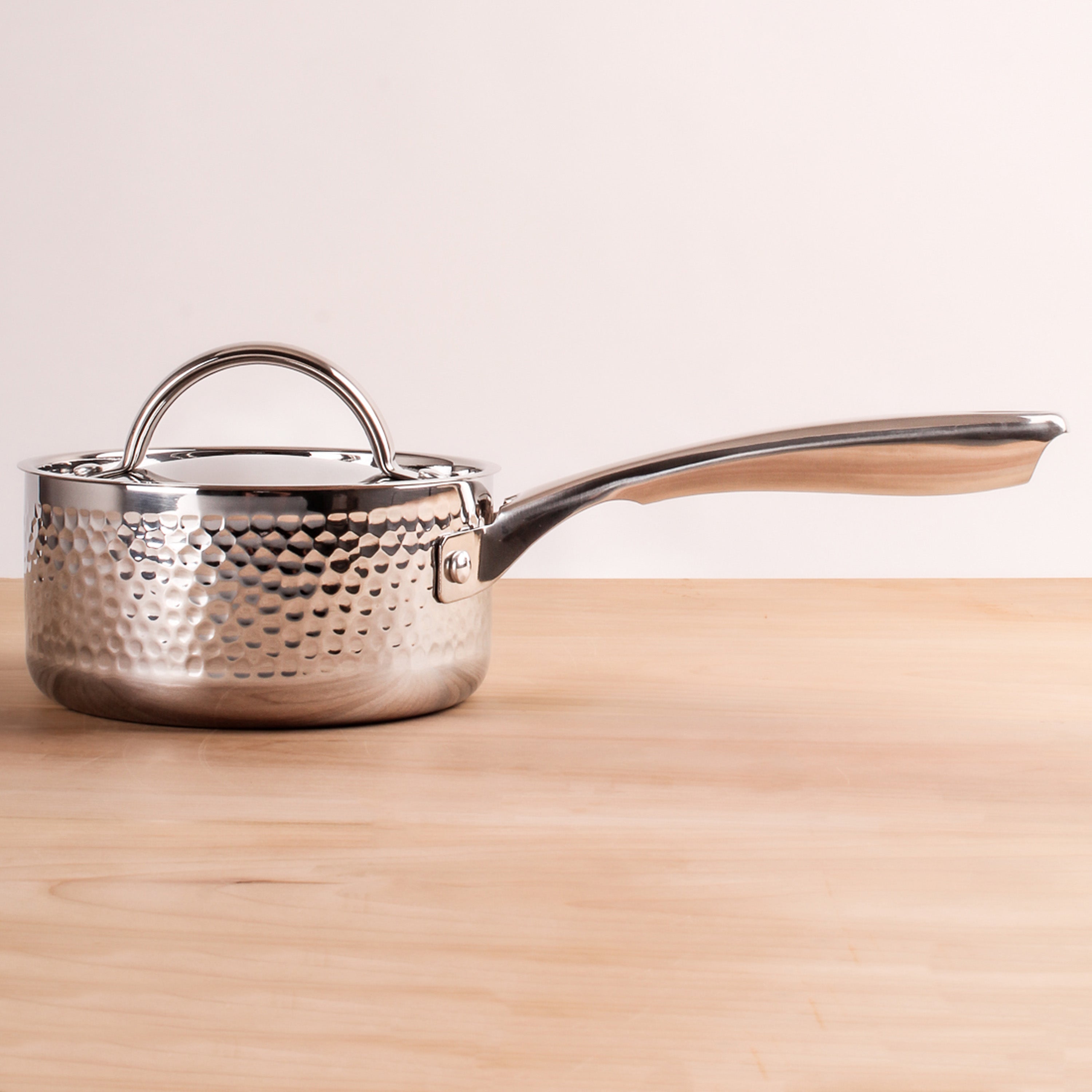 BergHOFF Vintage Tri-Ply 18/10 Stainless Steel 2-Quart Saucepan with Lid - Hammered Finish for Professional Cooking & Home Kitchen Use