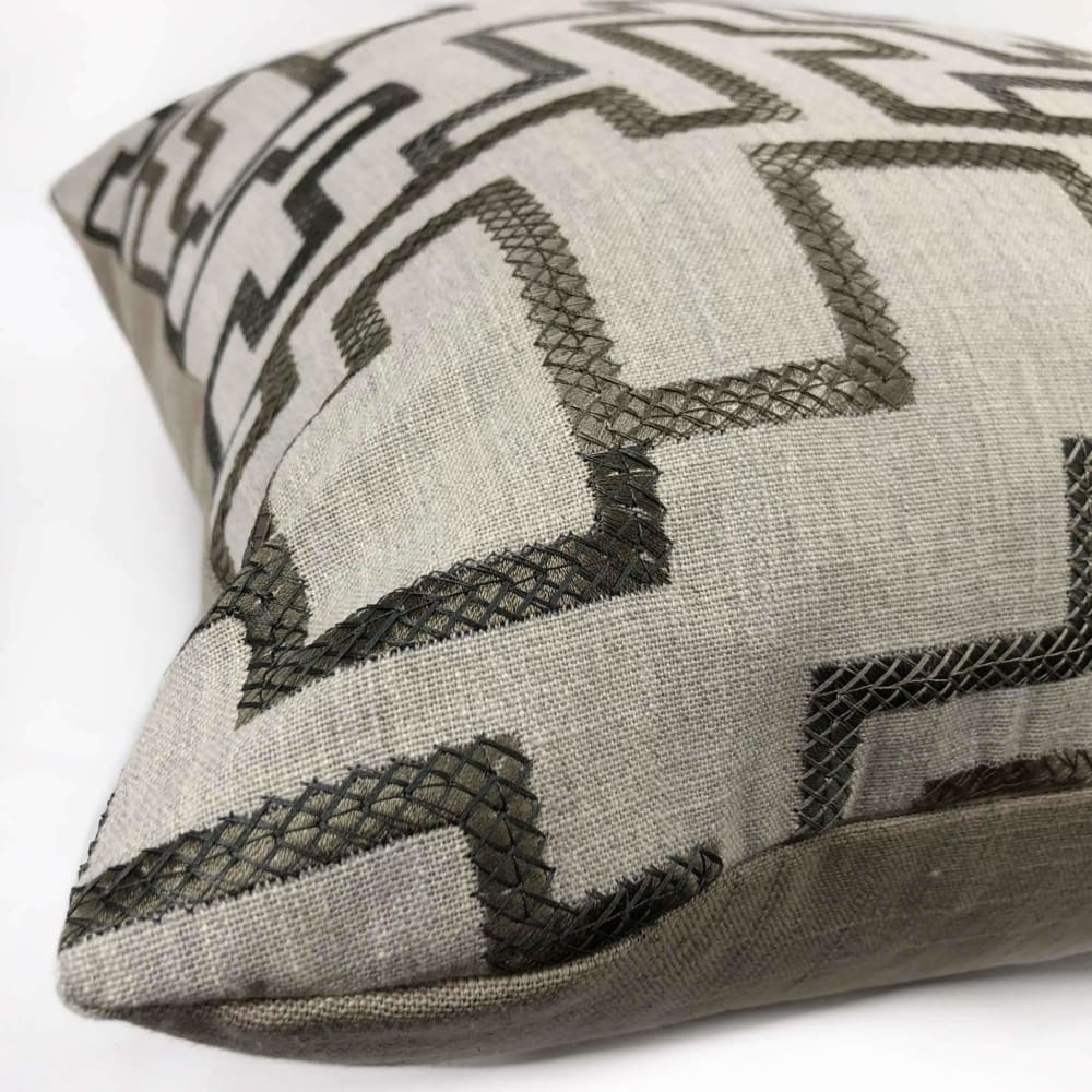 Cypher Bronze Beige Embroidered Maze Linen Pillow Cover - Elegant Home Decor for Living Room, Bedroom & Sofa