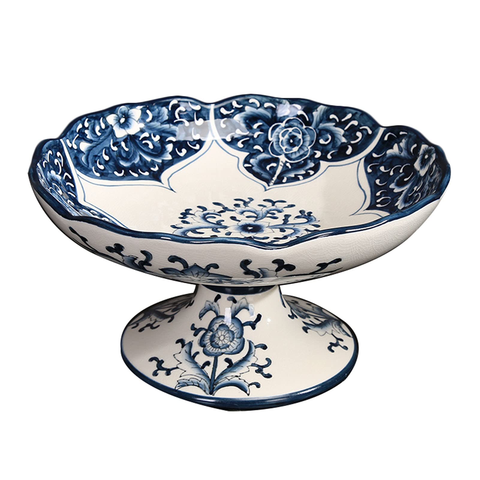 Premium H-BEI Ceramic Fruit Bowl - Blue and White Porcelain Serving Tray for Parties, Home Decor & Retro Collection | Crackle Glaze Design | Perfect for Entertaining, Dining Table Centerpiece & Gift Giving