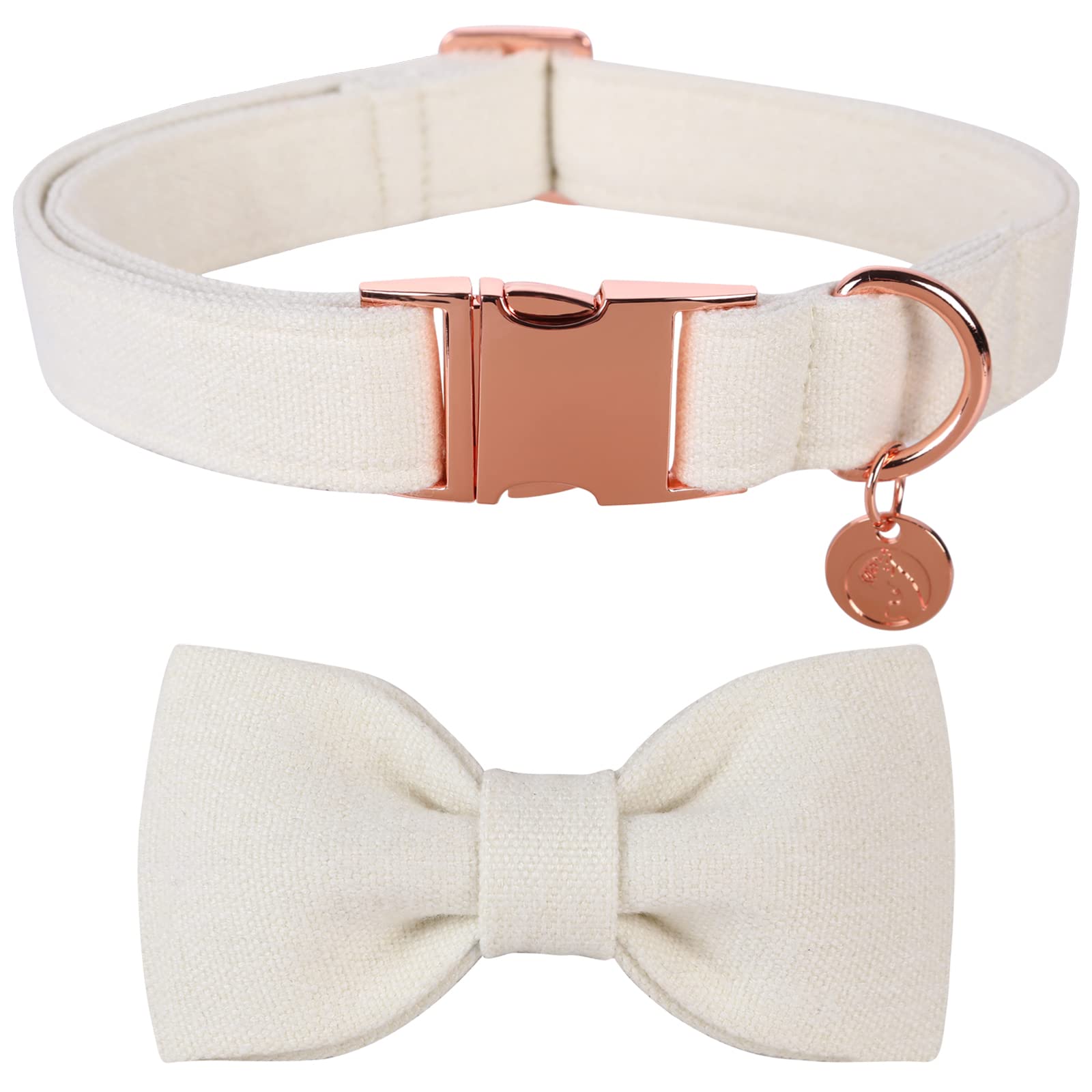 DOGWONG White Cotton Dog Collar with Bow - Adjustable Pet Collar for Small Medium Large Dogs | Wedding, Party & Daily Walk Accessory