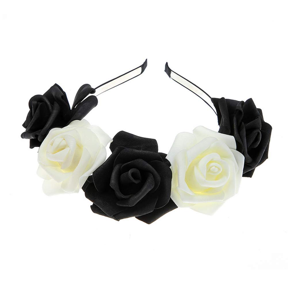 Simulated Bubble Rose Christmas Party Headband - Black & White Hair Accessory for Women | Perfect for Holiday Parties, Festive Events & Costume Cosplay