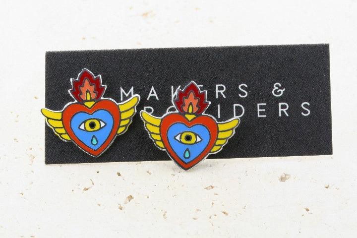 Colorful Enamel Heart Stud Earrings - Yellow, Blue, Red Flying Heart Jewelry for Women - Perfect for Valentine's Day Gifts, Anniversary Presents & Everyday Fashion Accessories