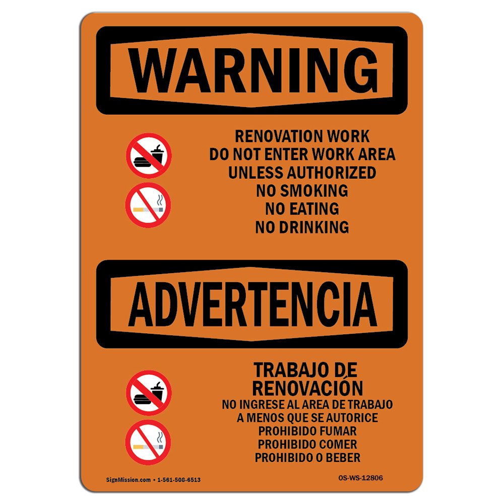 OSHA Warning Sign - Renovation Work Do Not Enter Work Area | Durable Vinyl Safety Decal for Construction Sites, Warehouses & Shops | Made in USA | Workplace Safety & Hazard Prevention