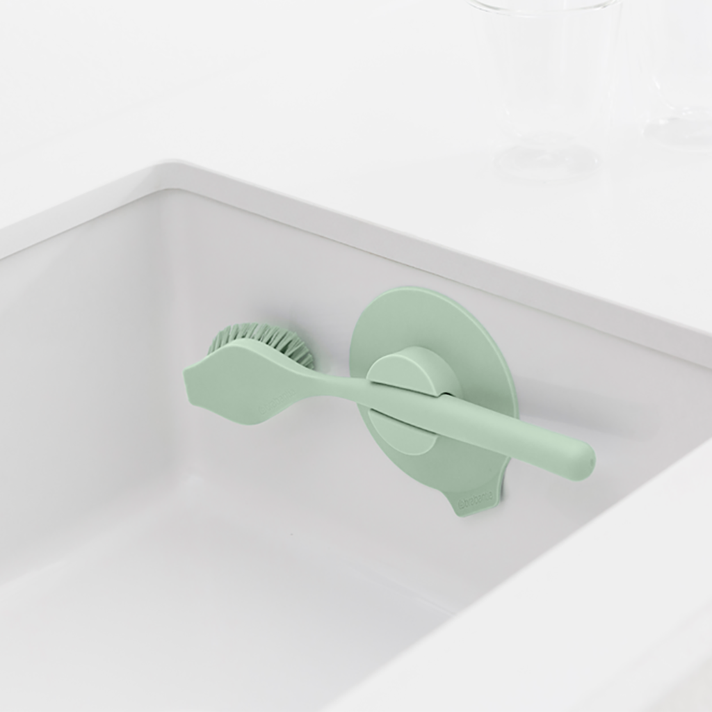 Eco-Friendly Dish Brush with Suction Cup Holder - Jade Color | Durable Kitchen Cleaning Tool for Sinks, Countertops & Dishes | Perfect for Home, RV & Camping Use