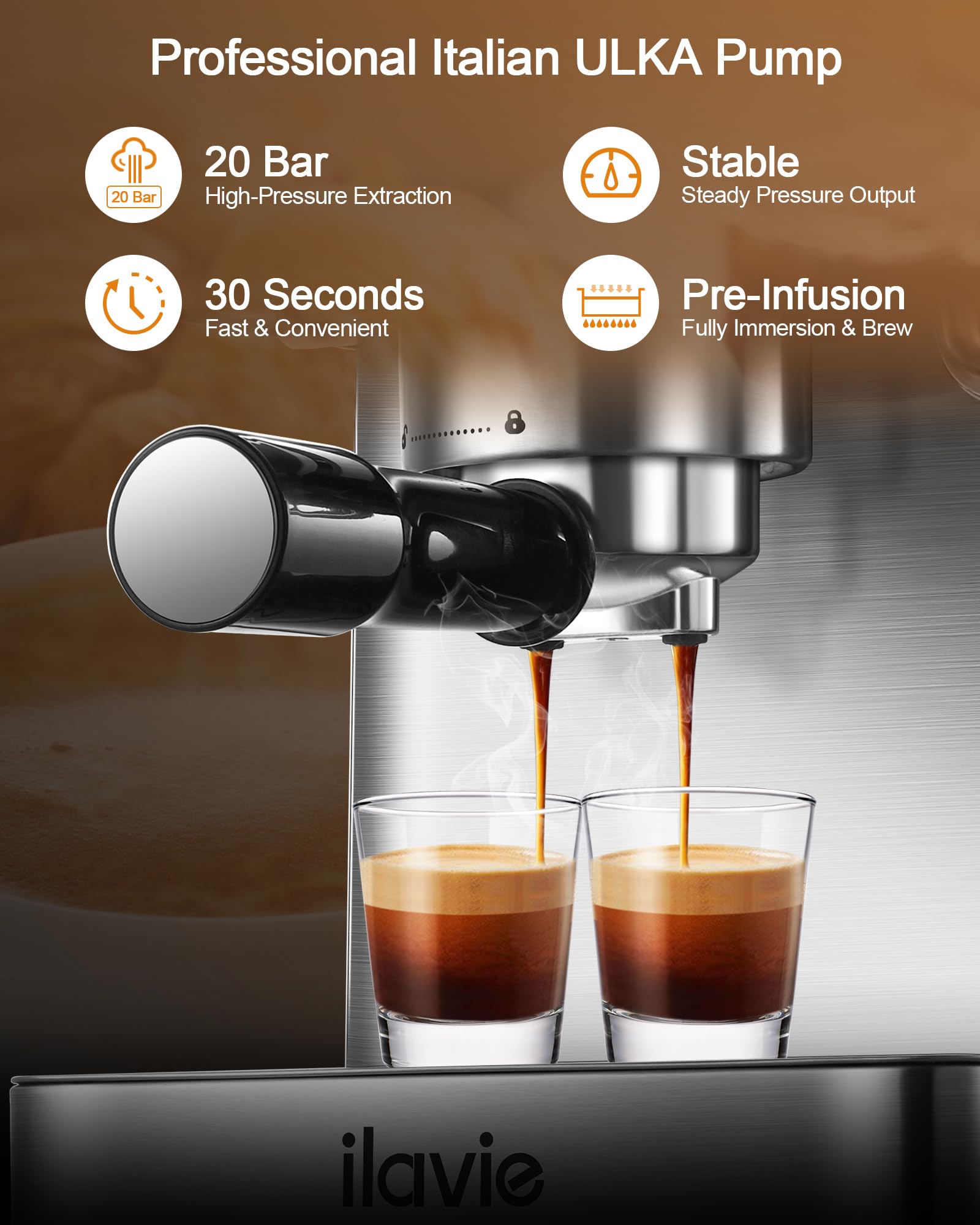 20 Bar Professional Espresso Machine with Steam Milk Frother - Stainless Steel Coffee Maker with 61oz Removable Water Tank - Perfect for Home, Office, Gifts for Dad & Mom - Enjoy Café-Quality Lattes & Cappuccinos Every Morning