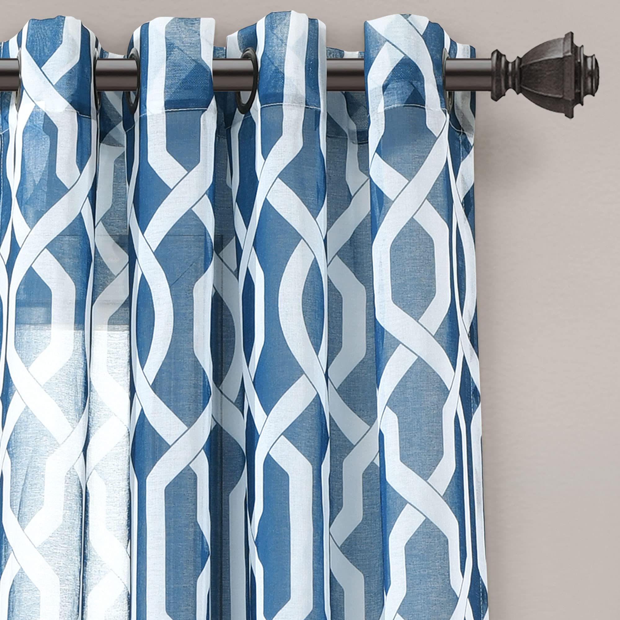 Lush Decor Edward Trellis Sheer Curtains for Living Room, Dining Room, Bedroom - Navy, 52