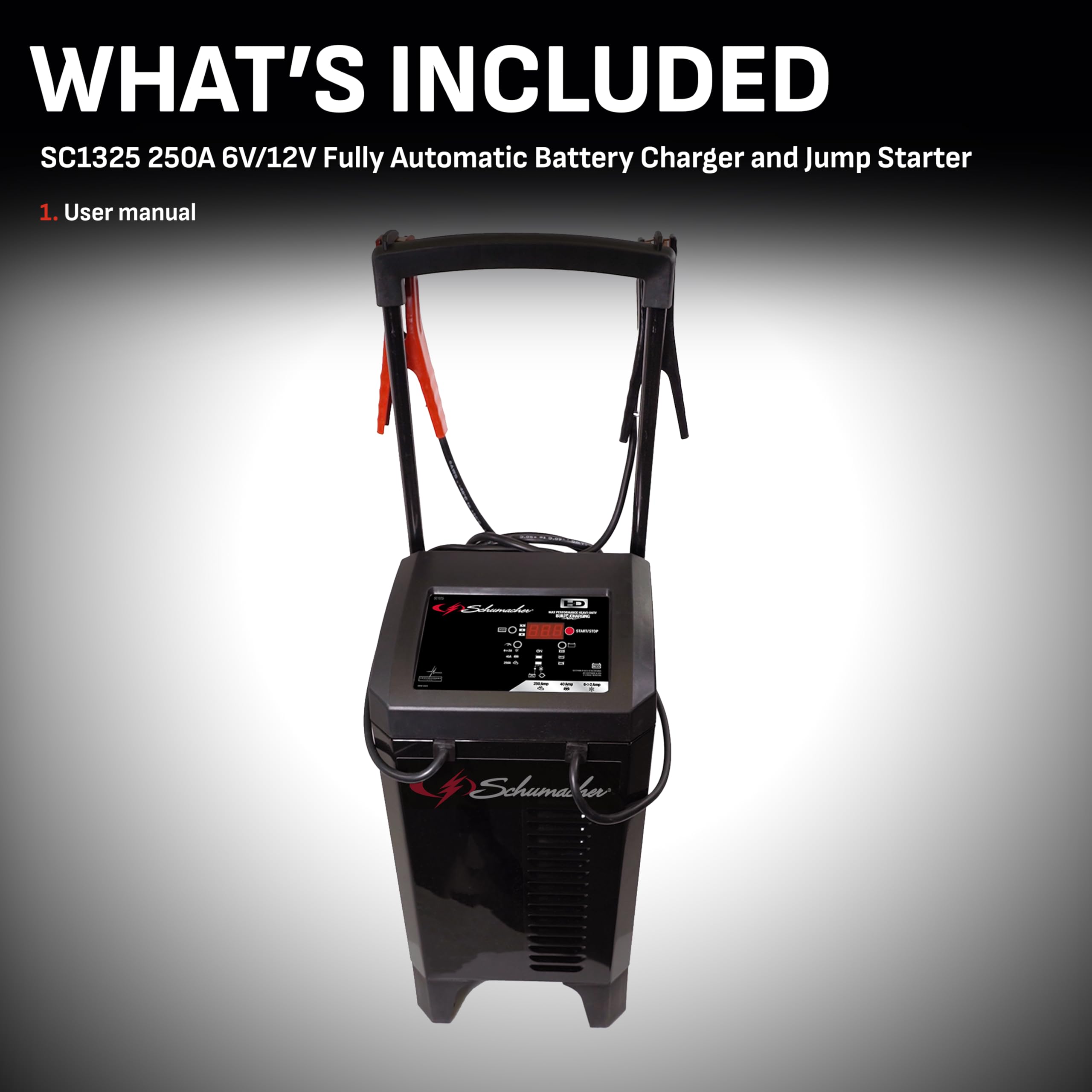 Schumacher SC1325 4-in-1 Fully Automatic 250 Amp Battery Charger & Engine Starter - 6V/12V for Cars, Trucks, Marine Batteries - 40A Boost Mode - Perfect for Emergency Jump Starts & Long-Term Battery Maintenance
