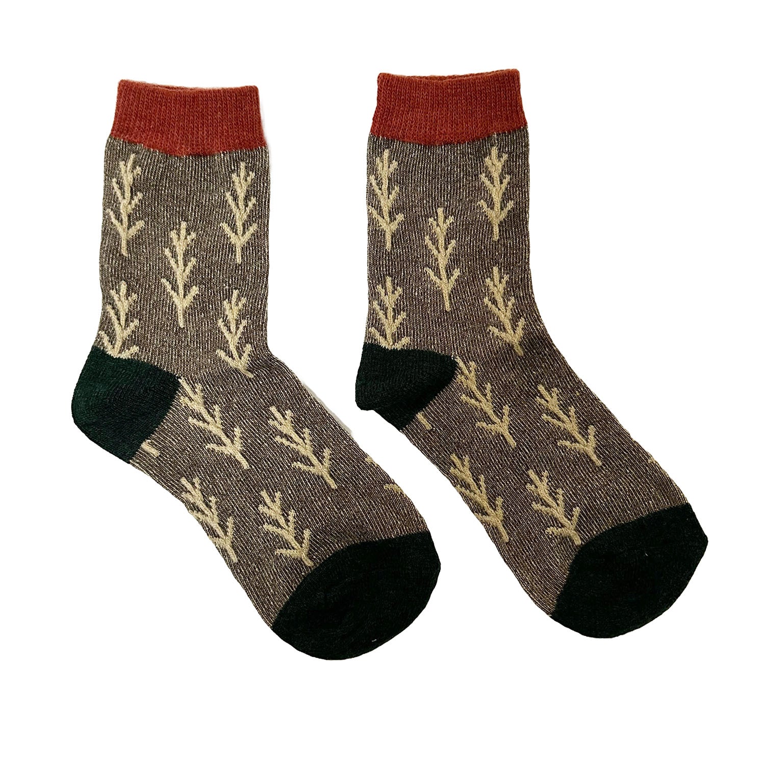 FLOOF Women's Alpine Socks - Warm Wool Hiking Socks for Winter, Grey/Green/Red - Perfect for Skiing, Snowboarding & Outdoor Adventures
