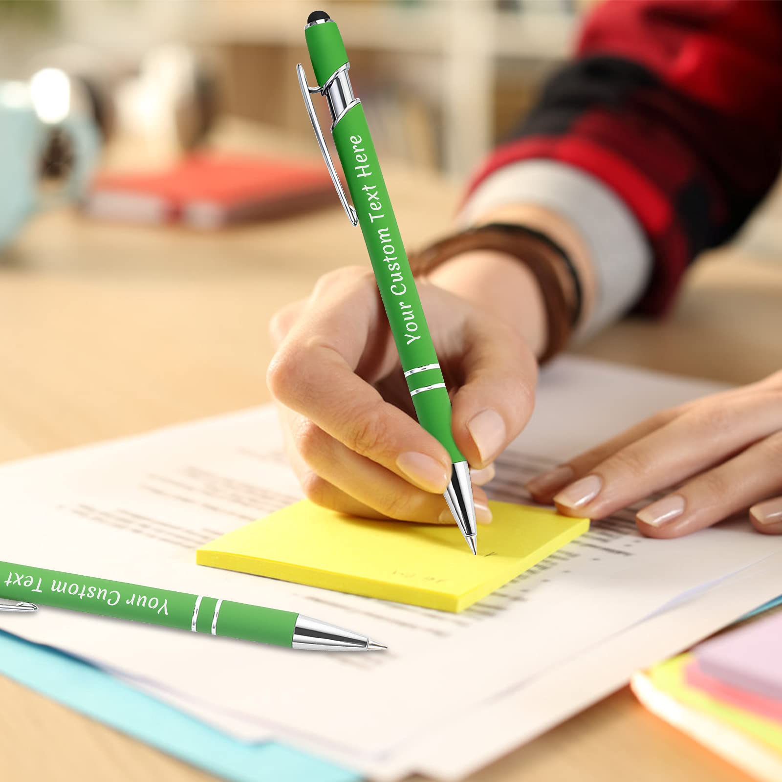 200 Pcs Personalized Custom Pens Bulk - Free Engraving with Name/Message - Custom Ballpoint Pens & Stylus for Business, Office, Graduation Gifts - Ideal for Men's Christmas & Birthday Presents (Light Green) - Perfect for Corporate Events, Promotions & Special Occasions