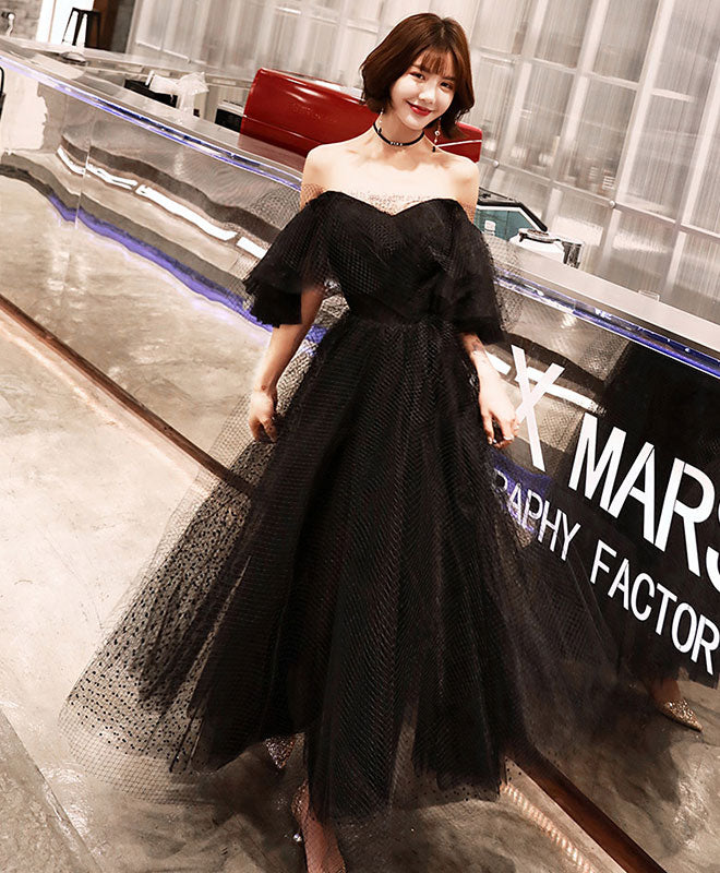 Elegant Black Tulle Tea Length Prom Dress | Formal Evening Gown for Homecoming, Wedding, and Special Occasions