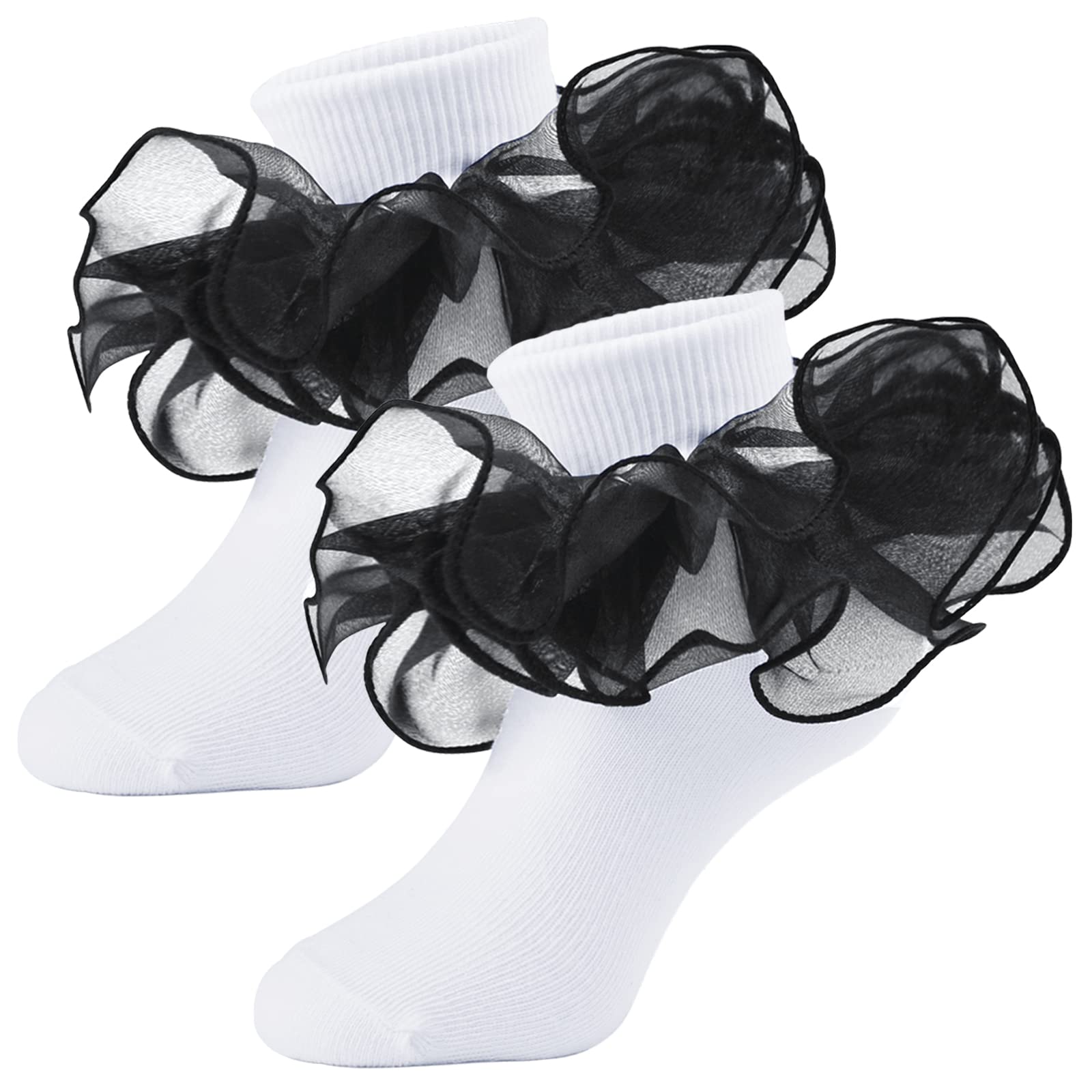 Girls Ruffle Socks - Double Lace Frilly Dress Socks for Toddlers (2-3 Pack) | Cute Turn Cuff Ankle Socks for Little Girls - Perfect for Parties, School & Special Occasions