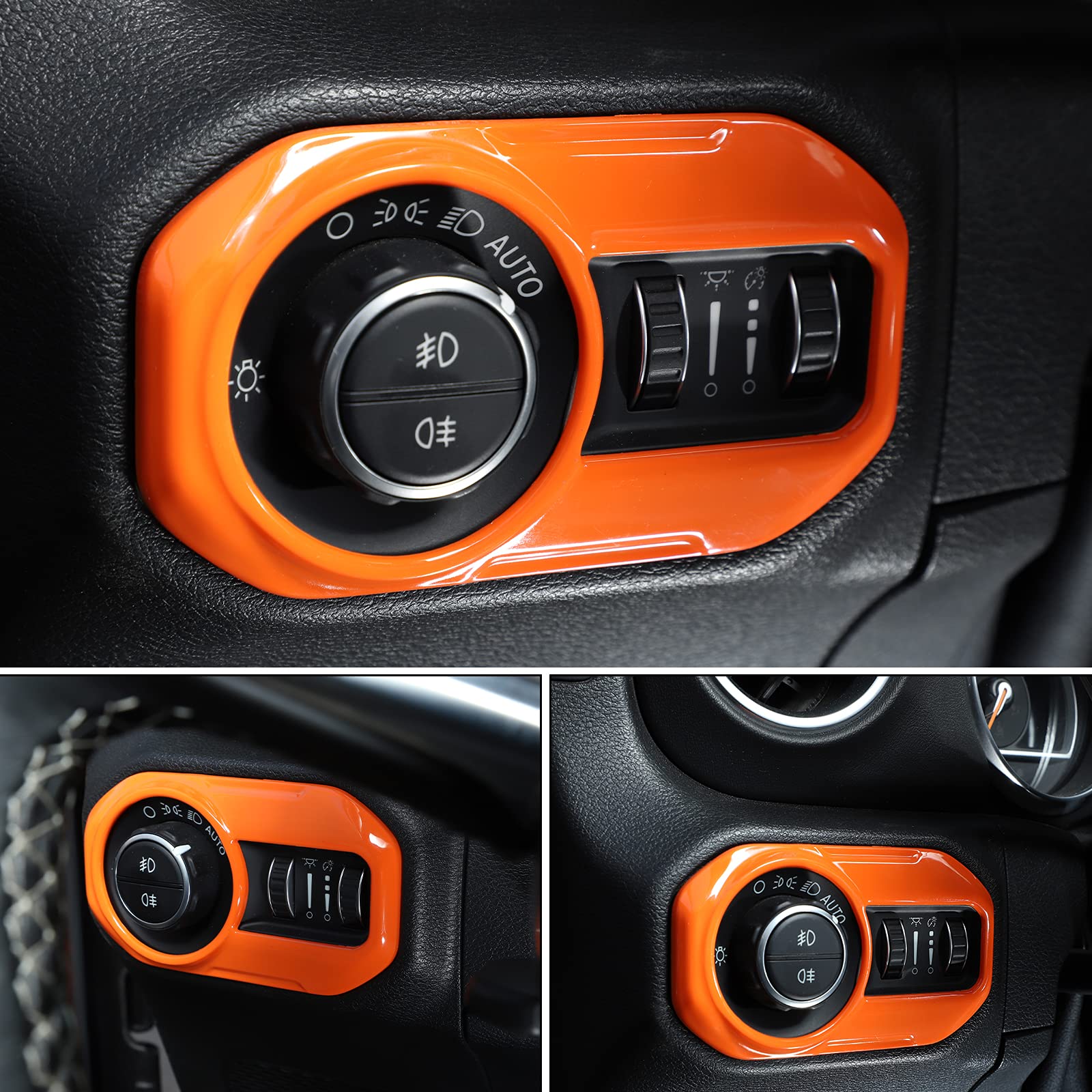 JeCar Orange Interior Headlight Switch Accent Cover Trim for Jeep Wrangler JL JLU (2018-2024) & Gladiator JT (2020-2024) - Upgrade Your Jeep's Interior Style for Off-Road Adventures & Daily Driving