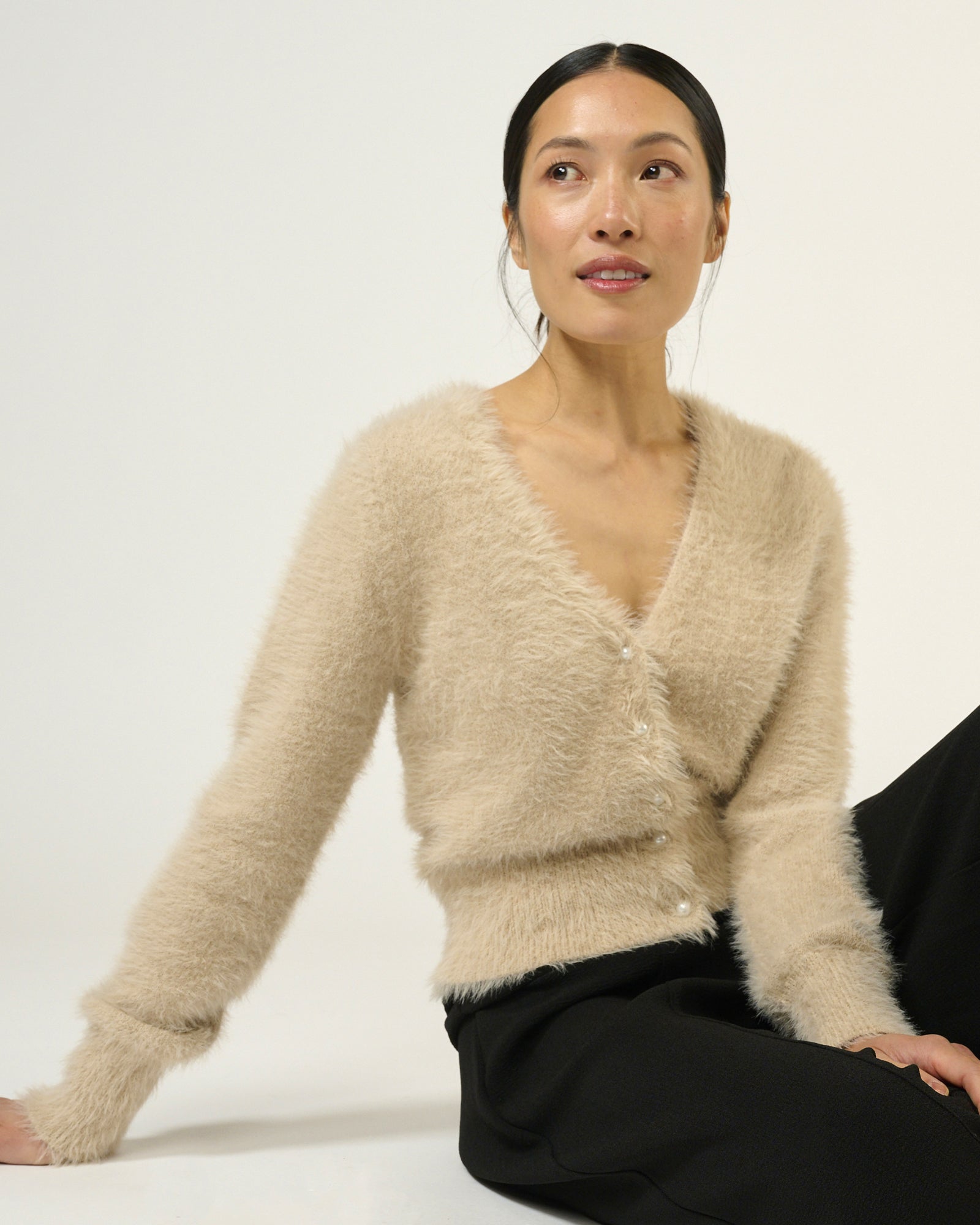 Camille Pearl Cardigan for Women - Soft Knit Open Front Sweater - Elegant & Cozy Loungewear for Home, Office & Casual Outings