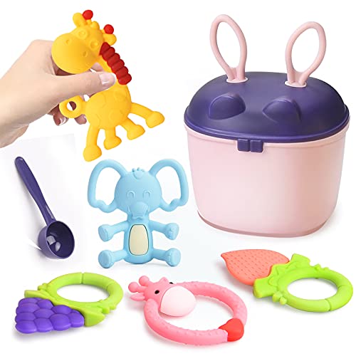 [5-Pack] BPA-Free Baby Teething Toys for 0-6 Months - Fruit & Animal Shaped Soothing Chew Toys for Infants with Storage Box | Perfect Newborn Gift for Gum Relief & Early Development | Ideal for Home, Travel & Daycare Use