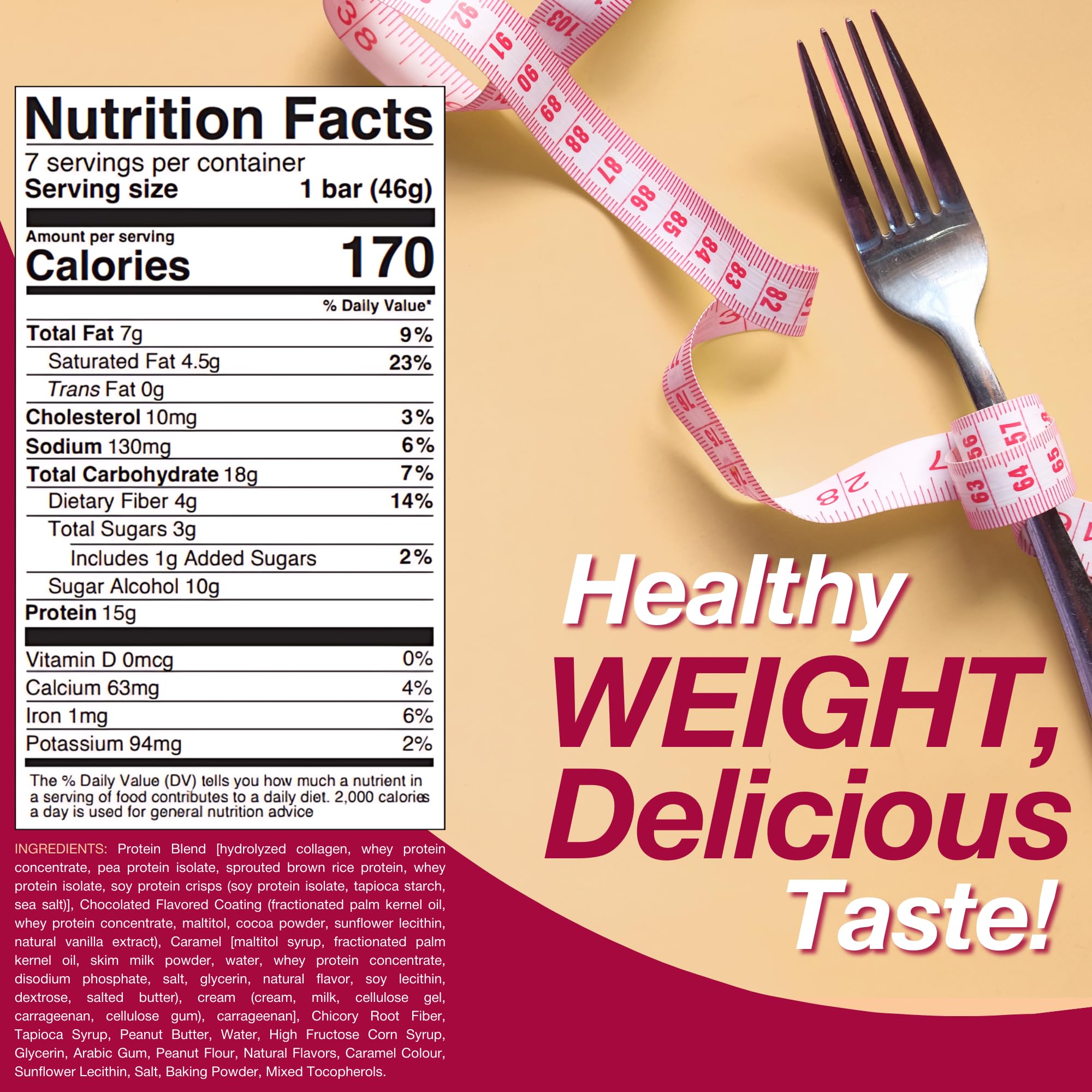 ProtiDIET Caramel Peanut Protein Bars - 15g Protein, Gluten Free, Collagen Enriched - 7 High Protein Snack Bars Per Box - Perfect for Workouts, Travel & Healthy On-the-Go Snacking