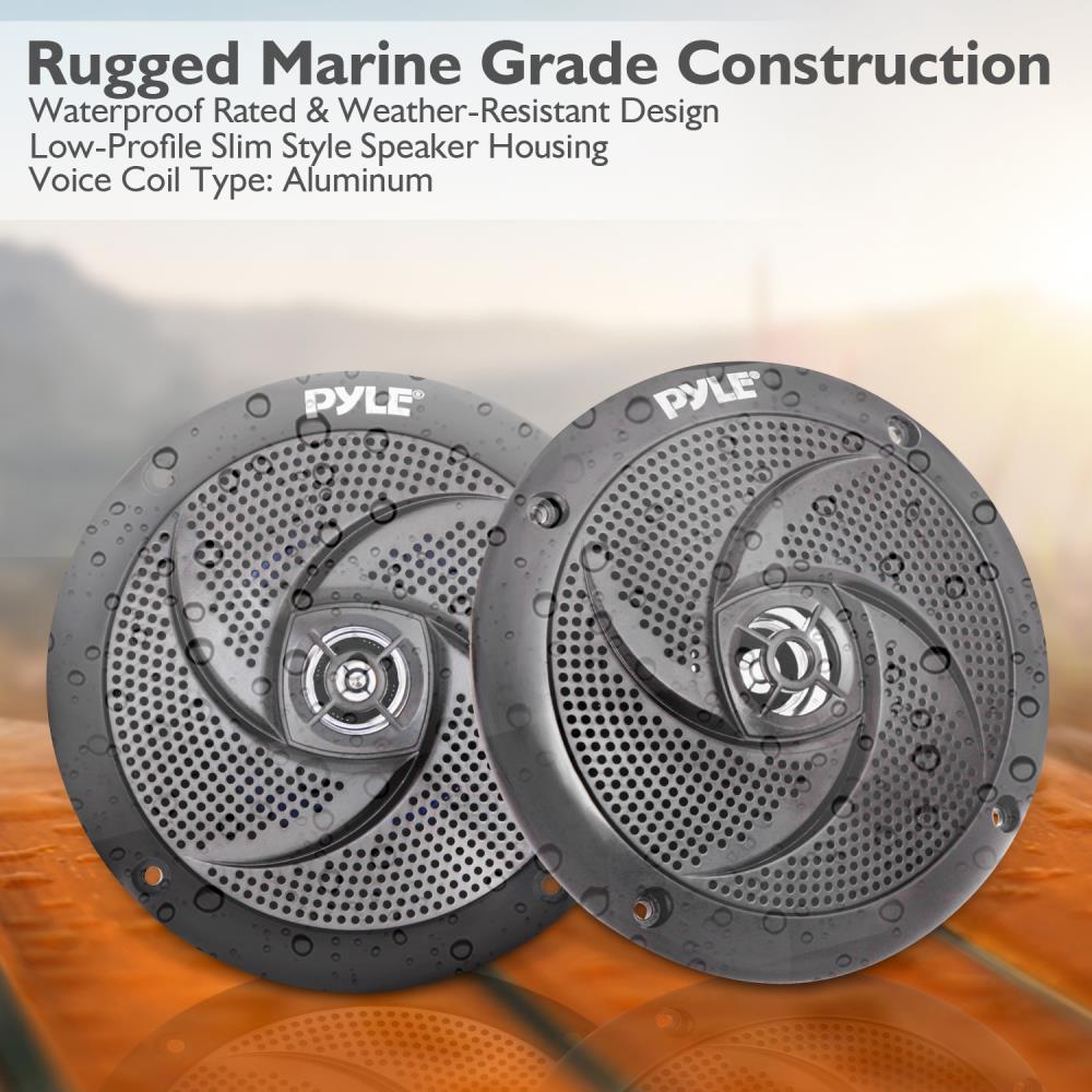 6.5 Inch Low Profile Marine Speakers - Waterproof Boat Audio System for Outdoor, Boating, and Marine Use