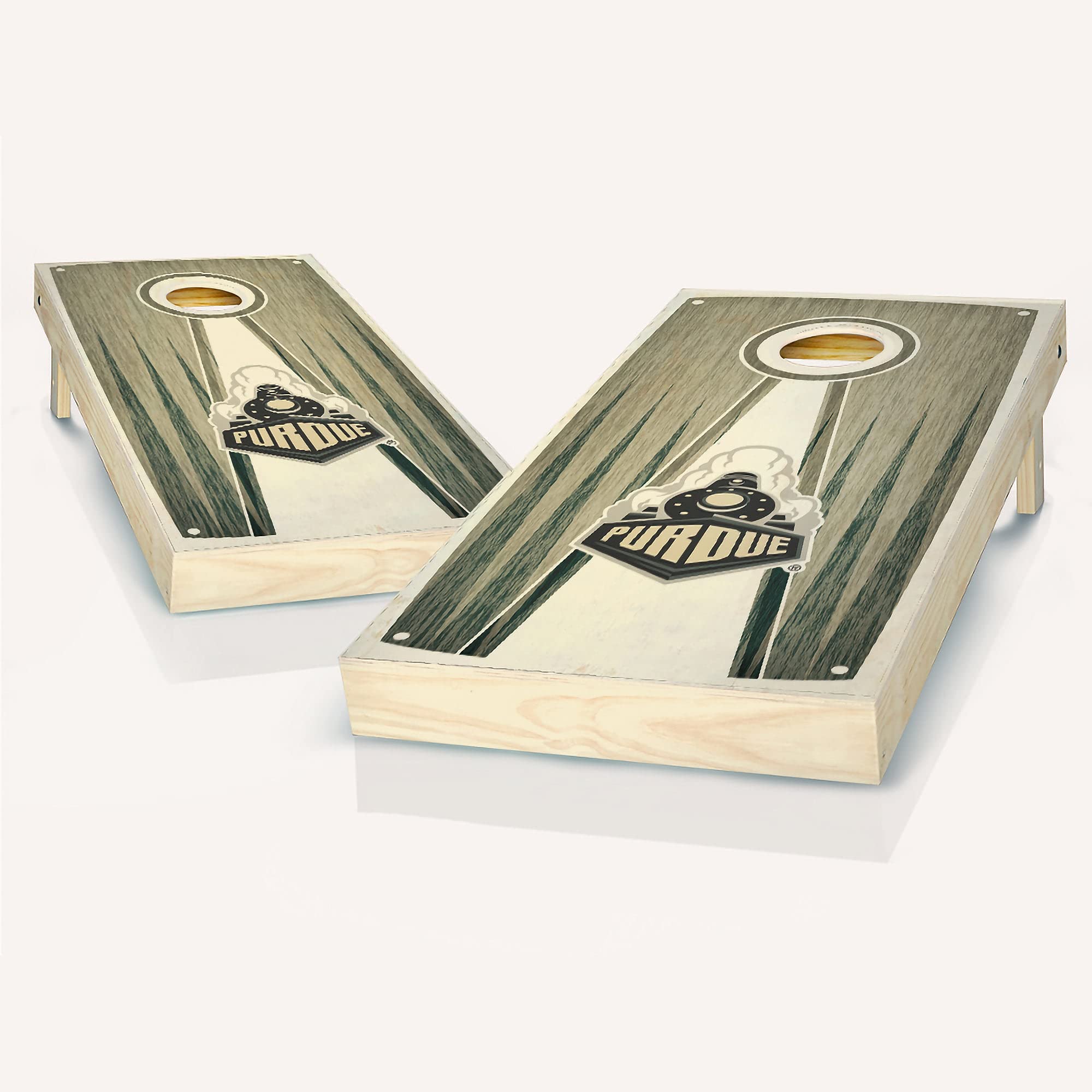 Premium Purdue Stained Pyramid Cornhole Game Set - 2 Wooden Boards & 8 Bean Bags for Outdoor Tailgating, Backyard Parties, and College Game Day Fun