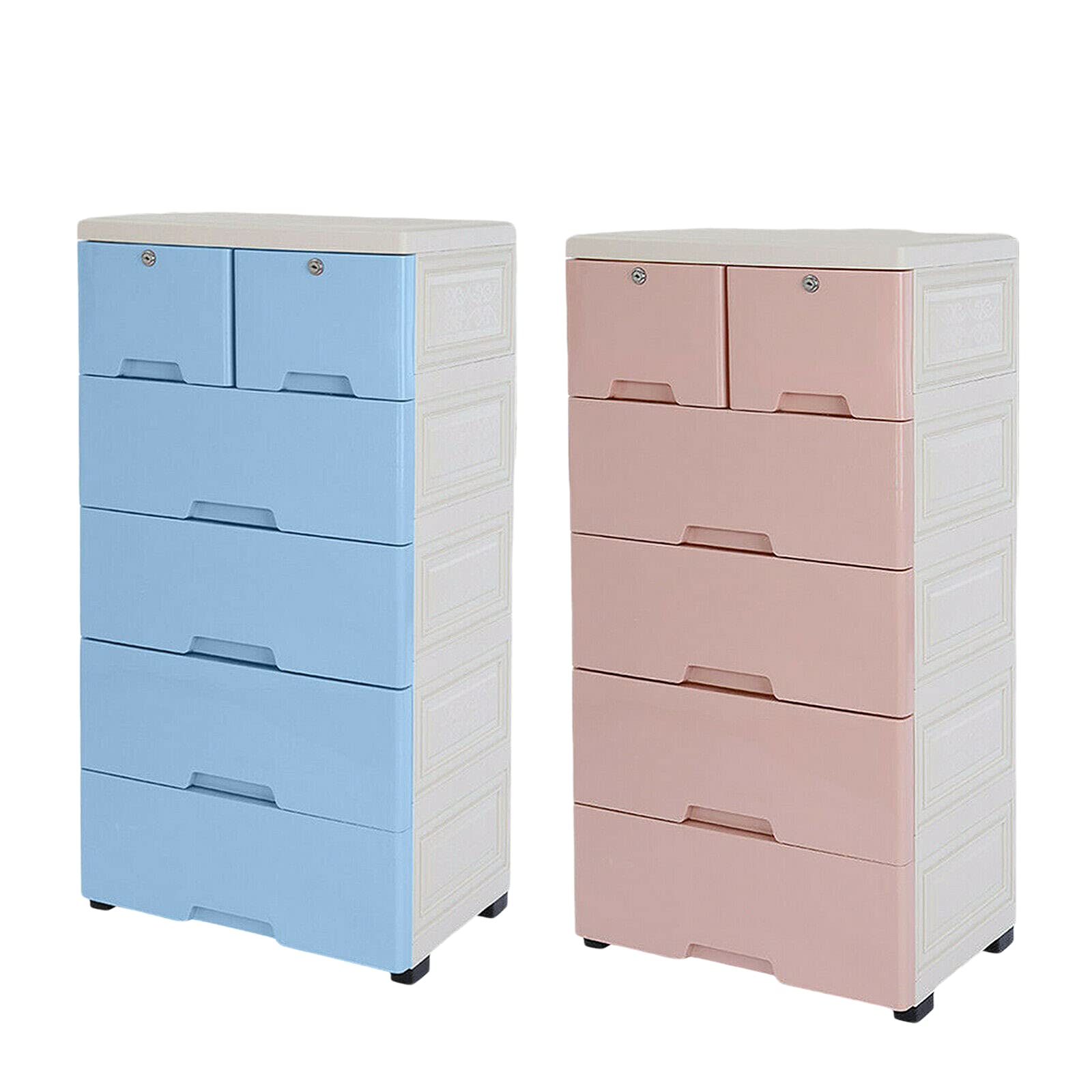 6-Drawer Plastic Storage Cabinet - Vertical Closet Organizer Tower with Lockable Drawers for Clothes, Toys & Bedroom Organization - Space-Saving Dresser for Playroom, Nursery & Small Spaces (Blue)