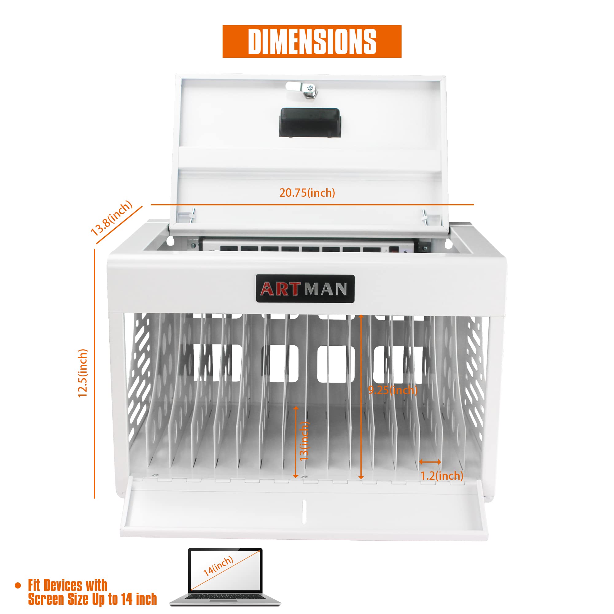 16-Device Laptop Charging Station for iPad Chromebook Tablet - Secure Classroom Charging Cabinet with Cable Management, Combination Lock & Organizer - Perfect for Schools, Offices & Libraries (White)