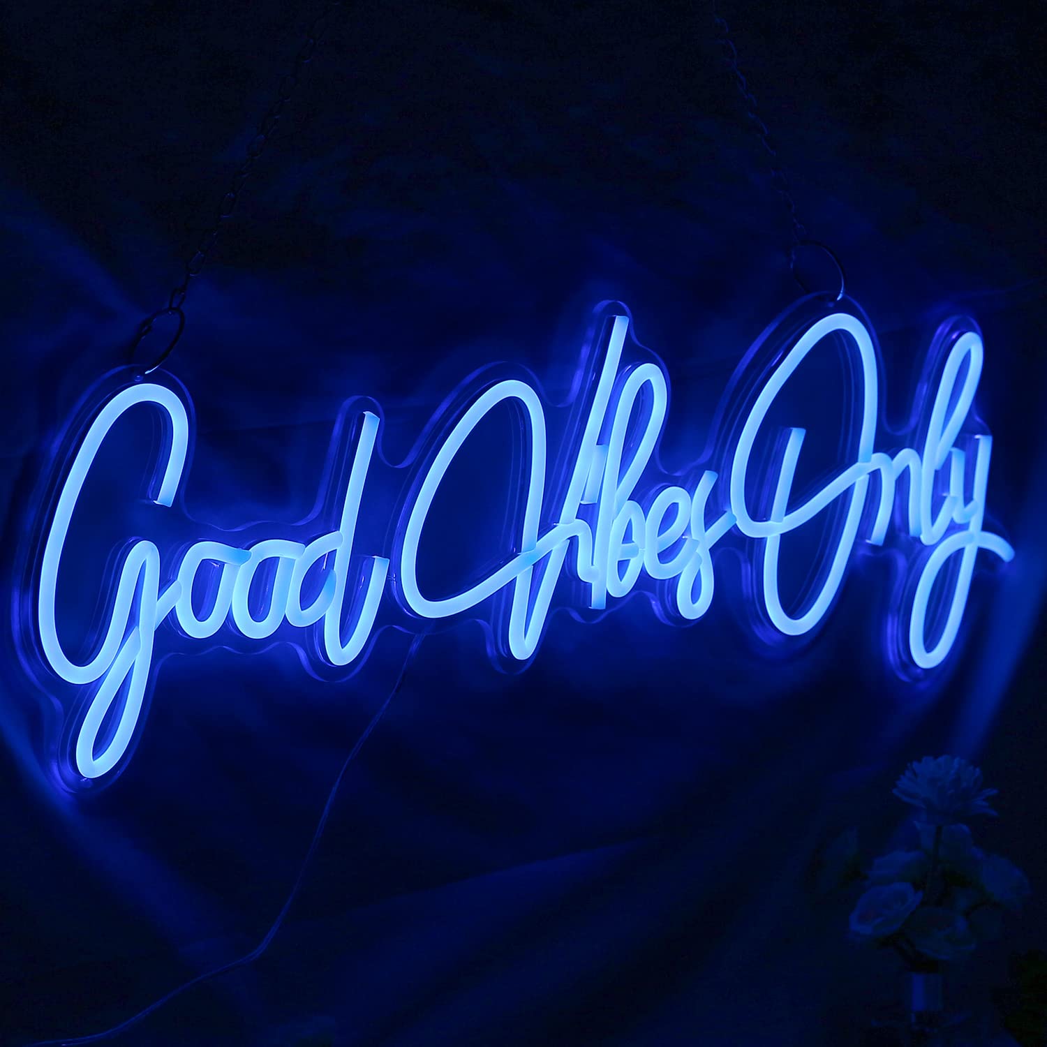 Good Vibes Only Neon Sign - Blue LED Wall Art Light for Home, Bar, Pub, Club & Party Decor | Unique Christmas Gift & Apartment Decorations | Perfect for Rave, Bedroom, Office & Wedding Events