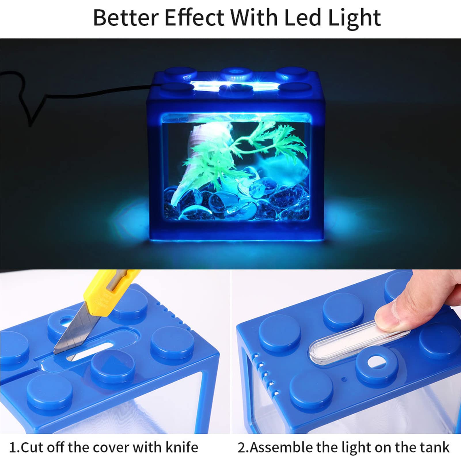 Mini Betta Fish Stackable Cube Aquarium with LED Light - Desktop Micro Landscape Fish Tank for Office & Home Decor | Perfect for Small Spaces, Work Desks & Relaxation