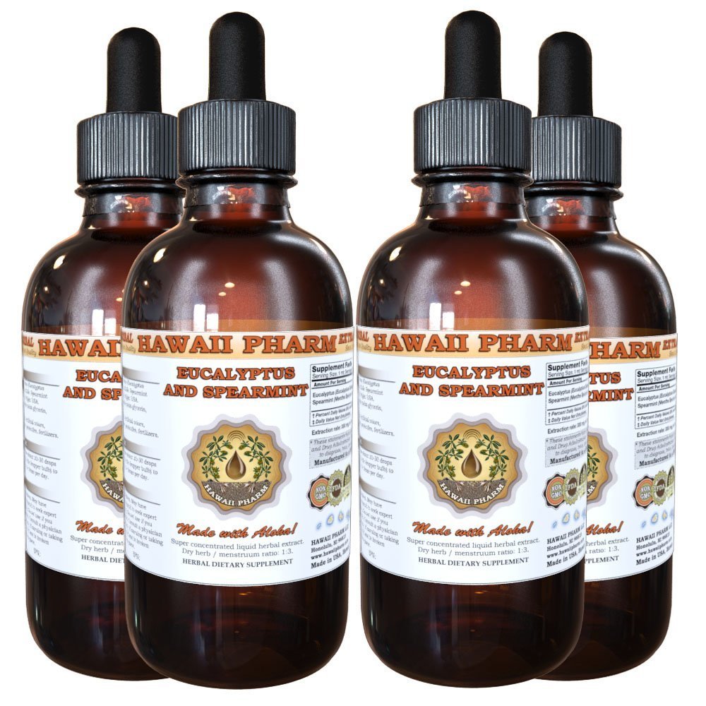 Organic Eucalyptus & Spearmint Liquid Extract Tincture - Eucalyptus Globulus & Mentha Spicata Herbal Supplement - 4x4 oz Bottles - Natural Immune Support & Respiratory Relief for Aromatherapy, Tea, DIY Skincare