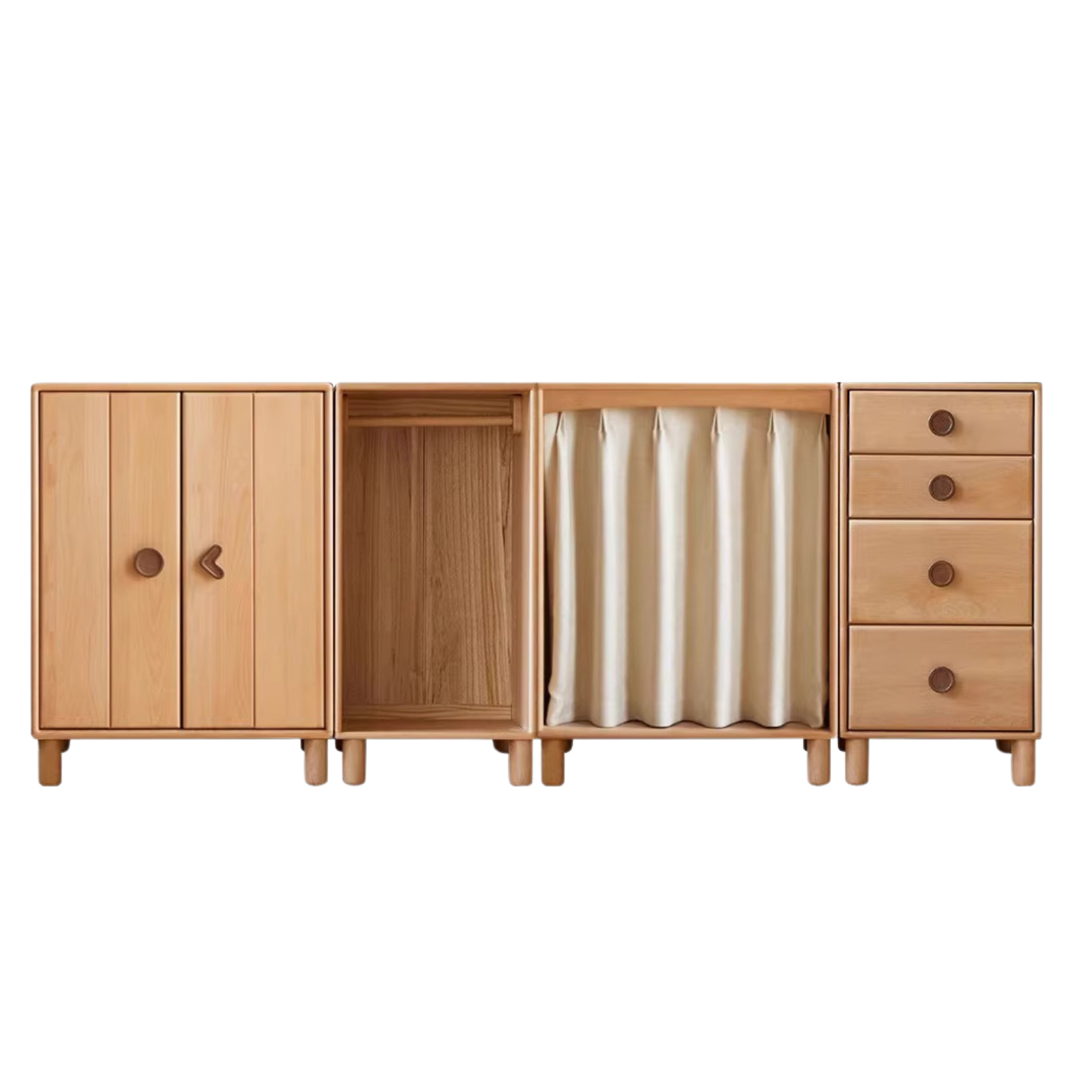 98.4x19.7x39.4 inch / 250x50x100 сm / Natural Wood Color /Beech  Open door wardrobe + curtain wardrobe + open cabinet + bucket cabinet