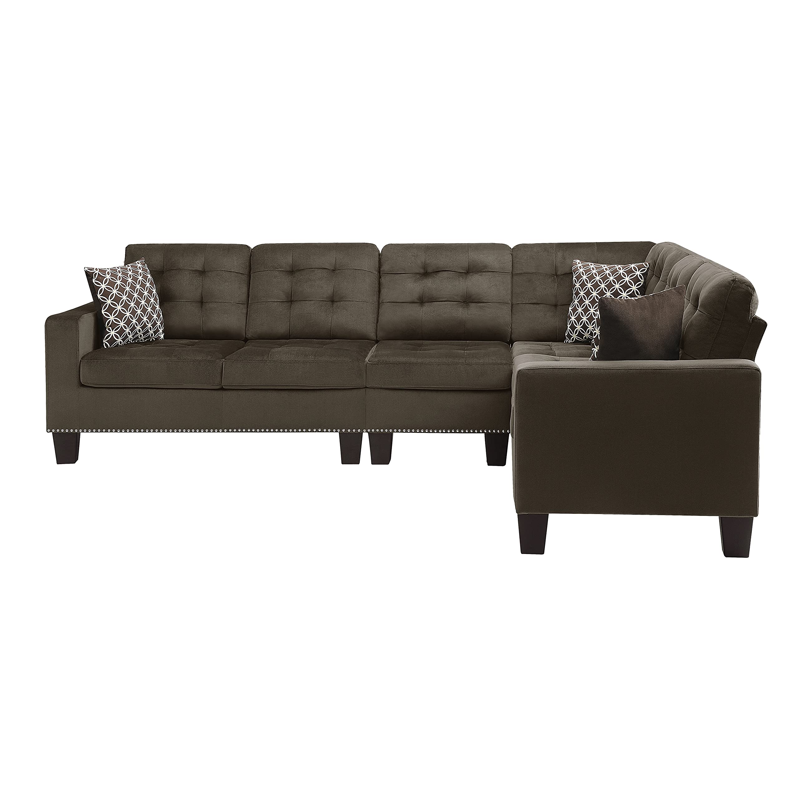 Lexicon L-Shaped Sectional Sofa for Living Room & Office - Traditional Chocolate Brown Couch with 3 Accent Pillows | Perfect for Small Spaces, Family Gatherings & Home Theater Seating