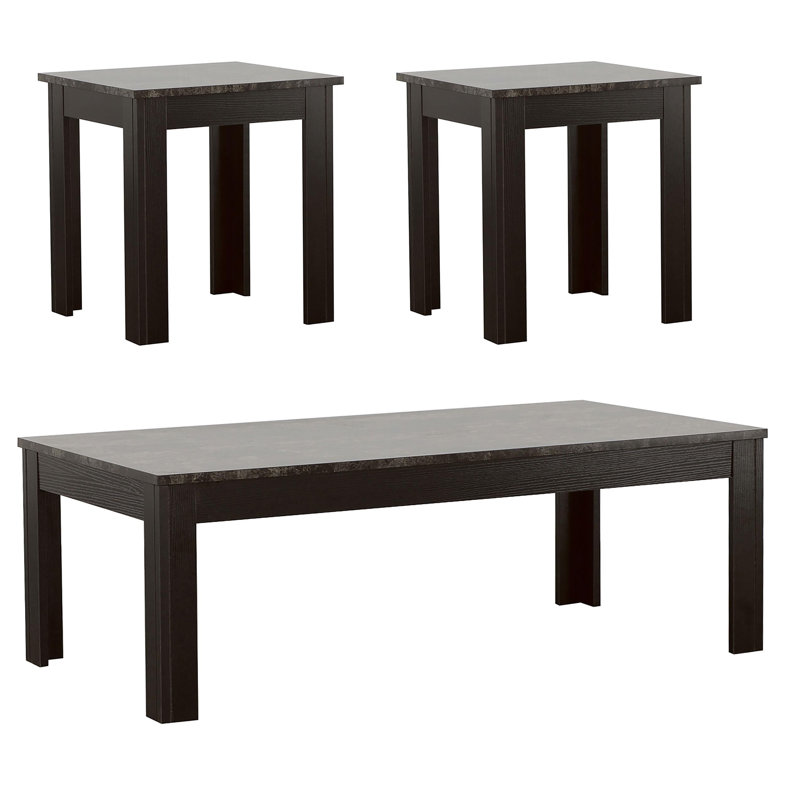Coaster Home Furnishings Silas 3-Piece Faux-Marble Top Occasional Table Set - Black End Tables for Living Room, Bedroom & Office Decor