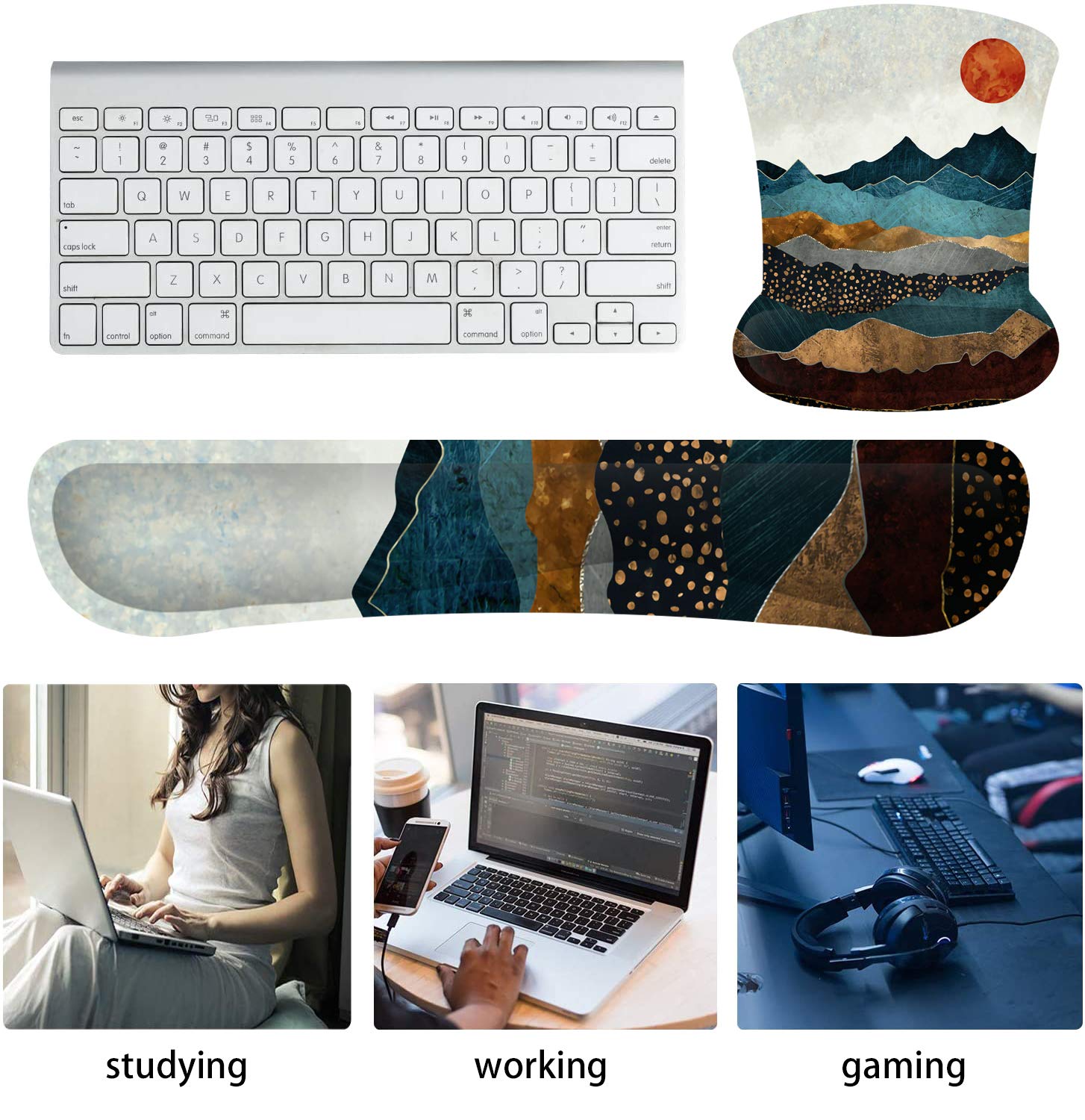 Ergonomic Keyboard Wrist Rest & Mouse Pad Set with Memory Foam - Comfortable Typing Support for Home Office, Computer, Laptop & Gaming - Red Sunset Design for Pain Relief & Long Work Sessions