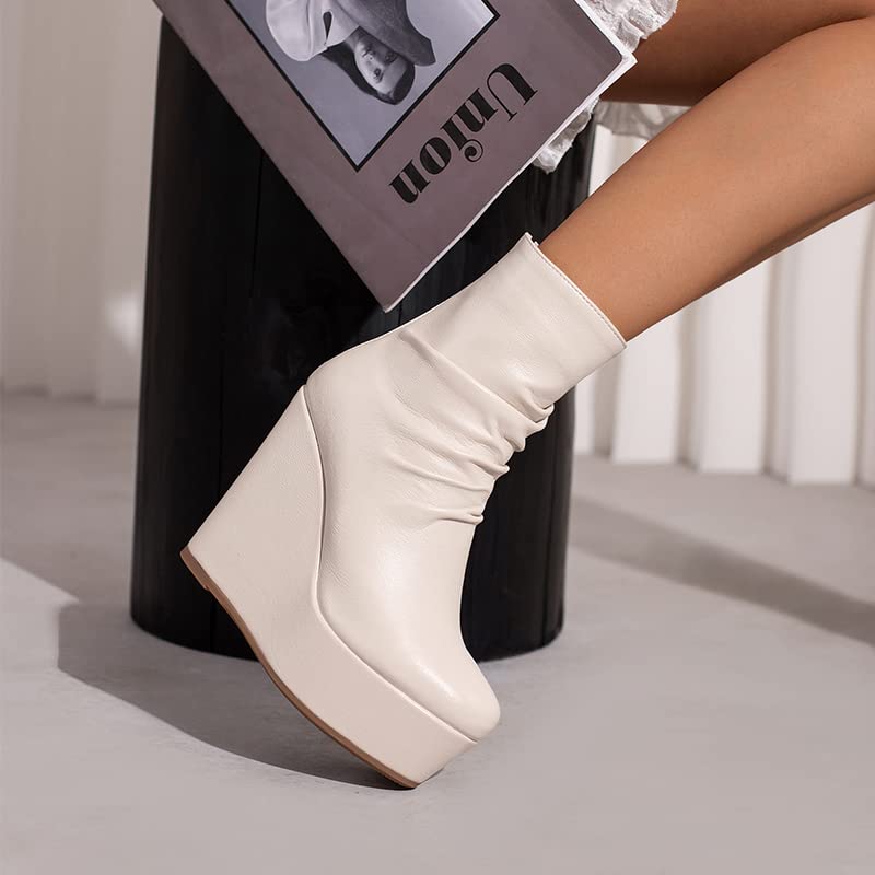 **Cozivwaiy Women's Black Wedge Heel Ankle Boots with Zipper - Stylish Platform Boots for Casual Outings, Work & Night Out**