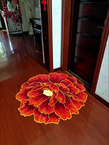 Red Peony Flower Round Non-Slip Rug - Soft Bath Mat for Bedroom, Kitchen & Bathroom | Floral Area Rug for Wedding Decor & Home Decor | Perfect for Living Room, Nursery & Entryway