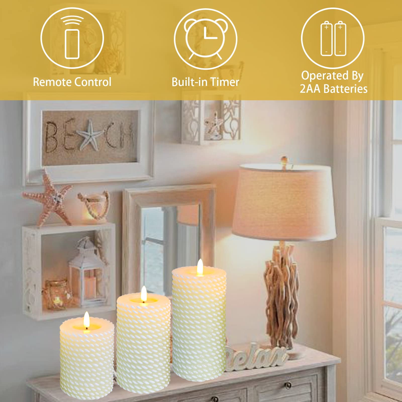 Flameless LED Candles Set of 3 - Remote Control, Real Wax Effect for Home Decor & Gifts