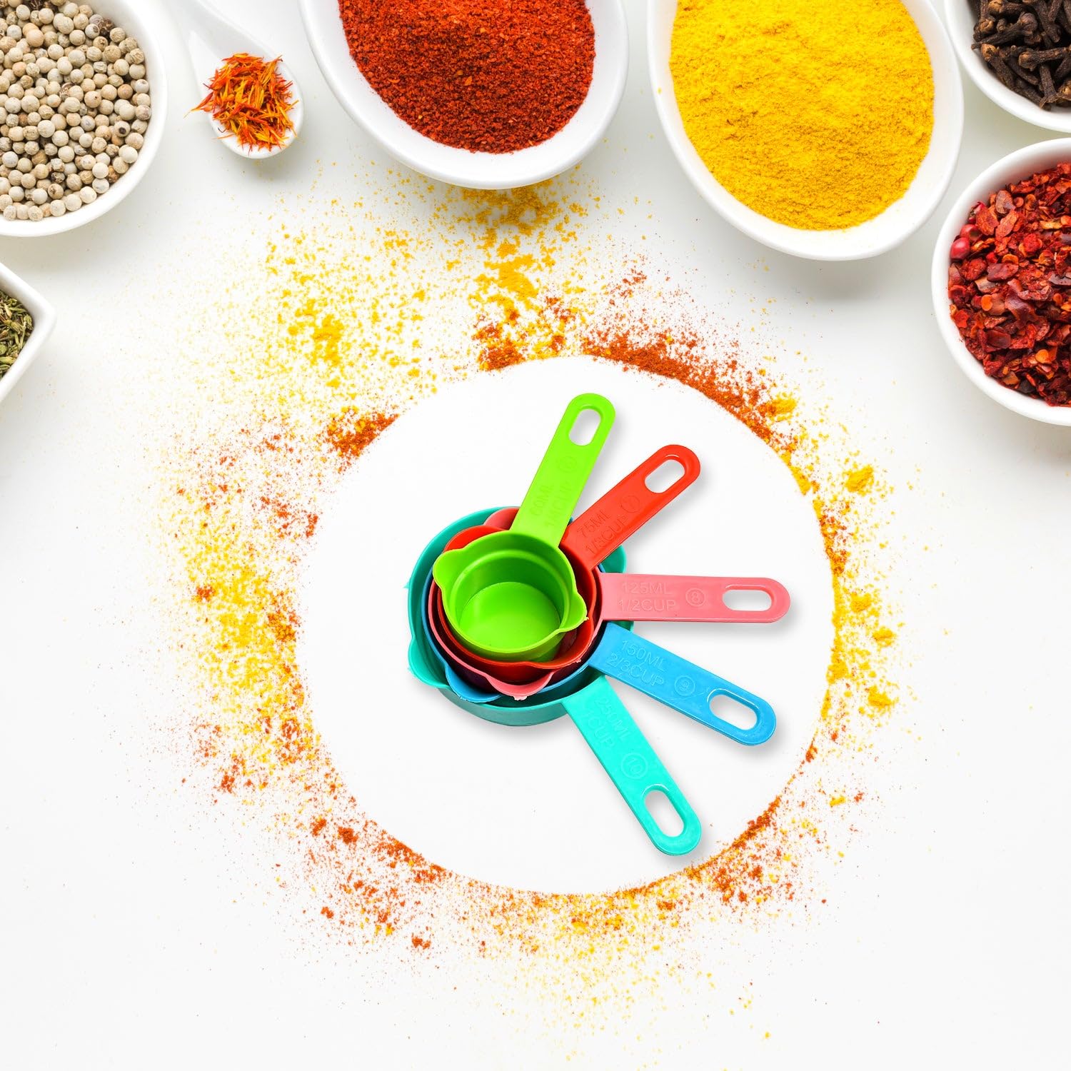 10-Piece Plastic Measuring Spoons and Cups Set - Essential Kitchen Tools for Baking, Cooking & Meal Prep | Dishwasher Safe & Space-Saving Design for Home & Professional Kitchens