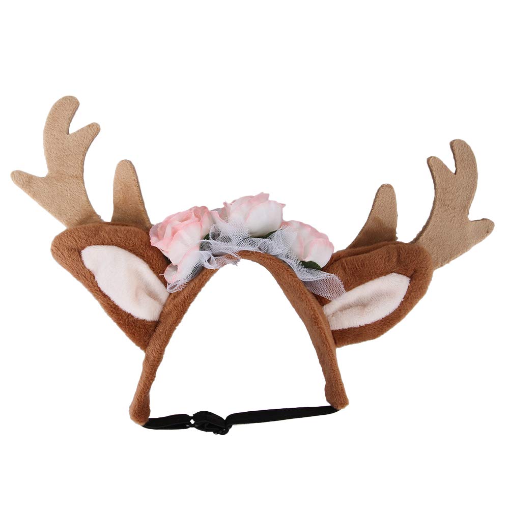 Amosfun Christmas Cat & Dog Antler Headband - Festive Pet Elk Horn Hairband for Kittens & Small Dogs (Size L) - Perfect for Holiday Photos, Parties & Christmas Celebrations