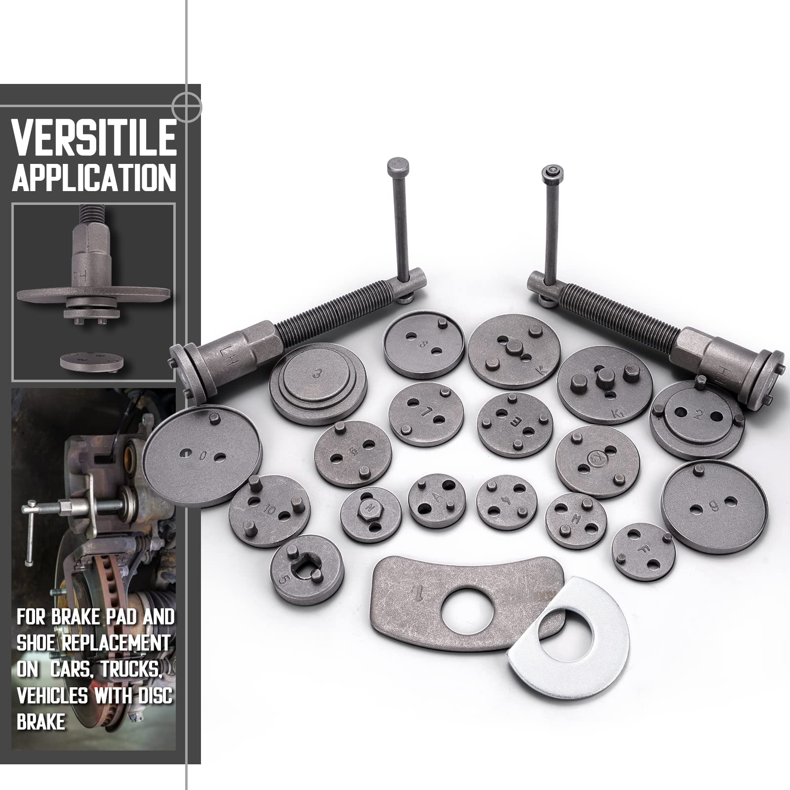 22Pcs Brake Caliper Compression Tool Kit - Caliper Piston Compressor, Wind Back Tool with Thrust Bolt Assemblies, Retaining Plates & 18 Disc Adapters (Red) - Perfect for DIY Brake Repairs, Auto Maintenance & Professional Mechanic Use