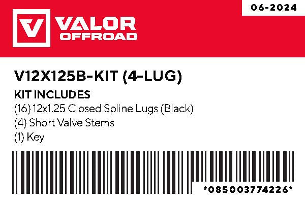 12X1.25 SPLINE 4 LUG KIT 1.38 BLACK - Universal Wheel Adapters for Trucks & SUVs - Perfect for Off-Roading & Custom Wheel Fitment