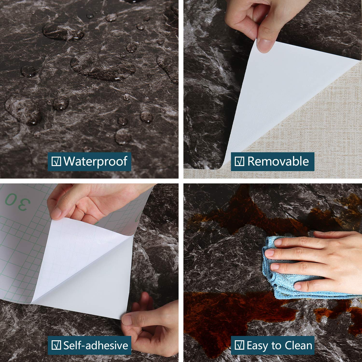 VEELIKE Black Marble Peel and Stick Contact Paper - Waterproof, Removable, Oil-Proof Adhesive Film for Countertops, Cabinets & Walls - 35.4