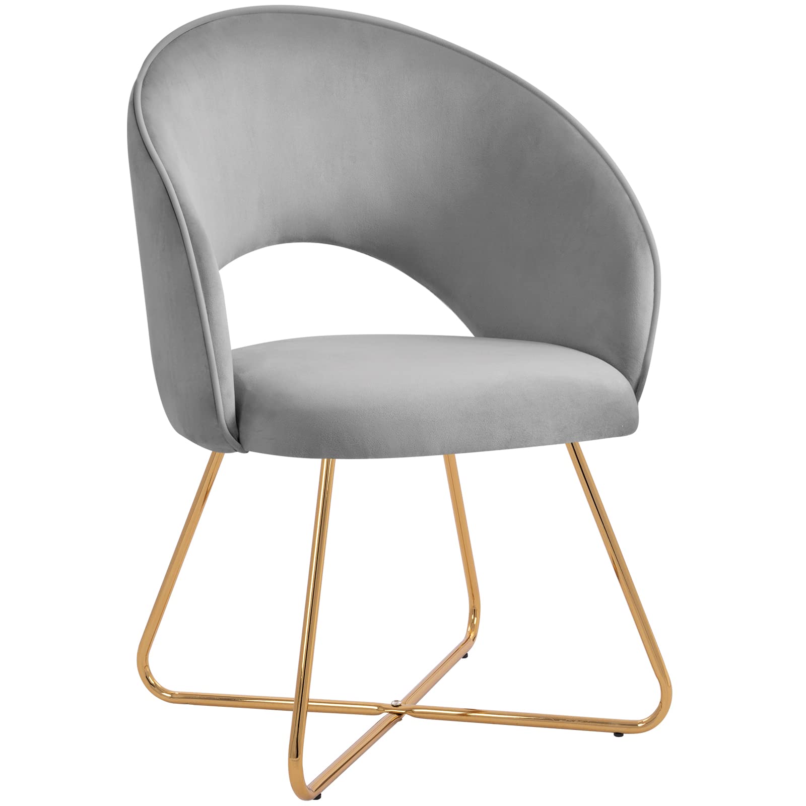 Furnimart Modern Velvet Upholstered Papasan Accent Chair - Curved Mid-Back Lounge Armchair with Gold Metal Legs for Bedroom, Living Room & Dining Room - Stylish Home Decor for Relaxation & Reading (Grey)