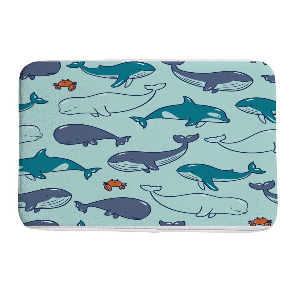 Non-Slip Bath Mat with Sea Creatures Design - Soft Velvet Absorbent Quick-Dry Bathroom Rug (31