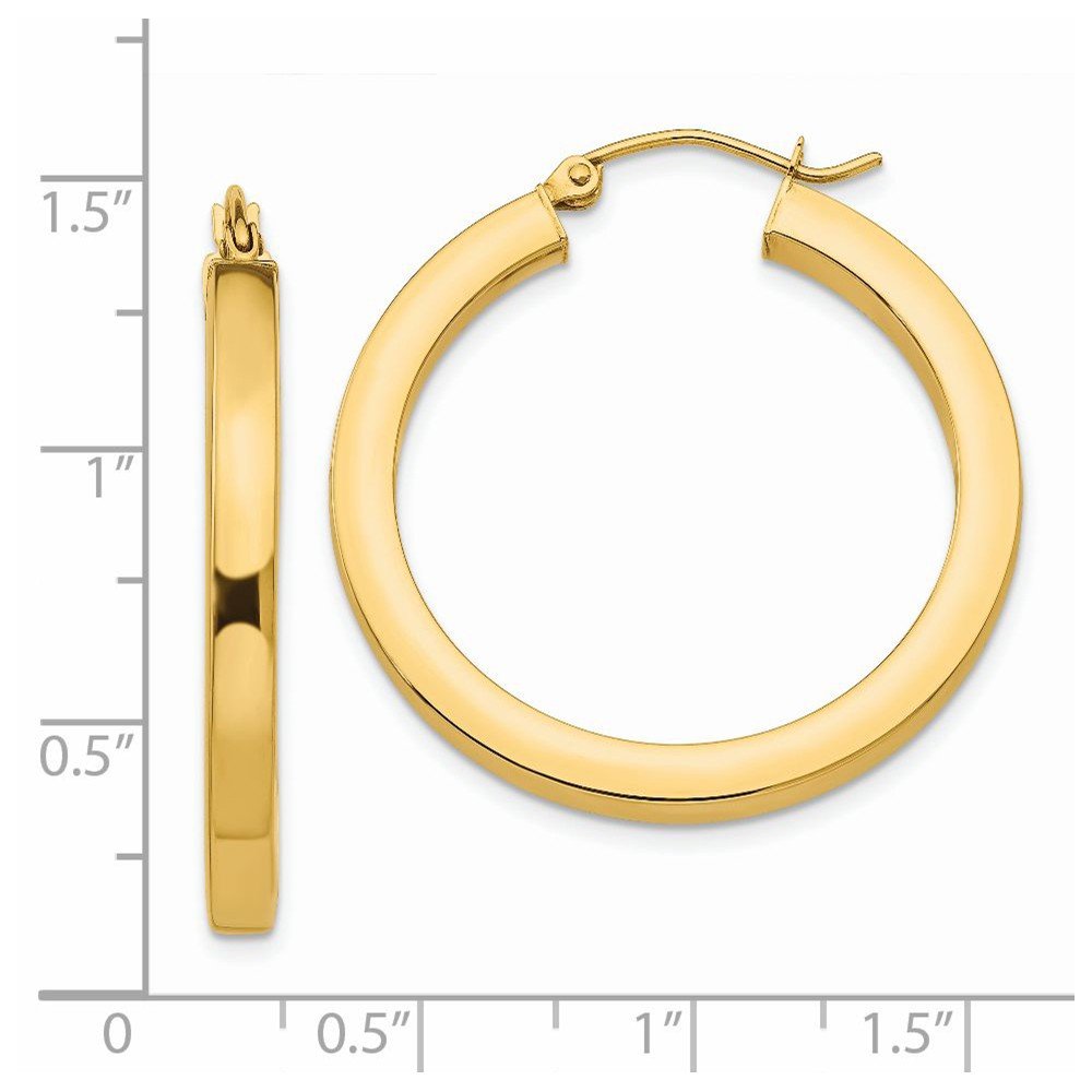 14K Yellow Gold 3mm Polished Square Hoop Earrings for Women - Classic Minimalist Jewelry for Everyday Wear, Gift Giving & Special Occasions
