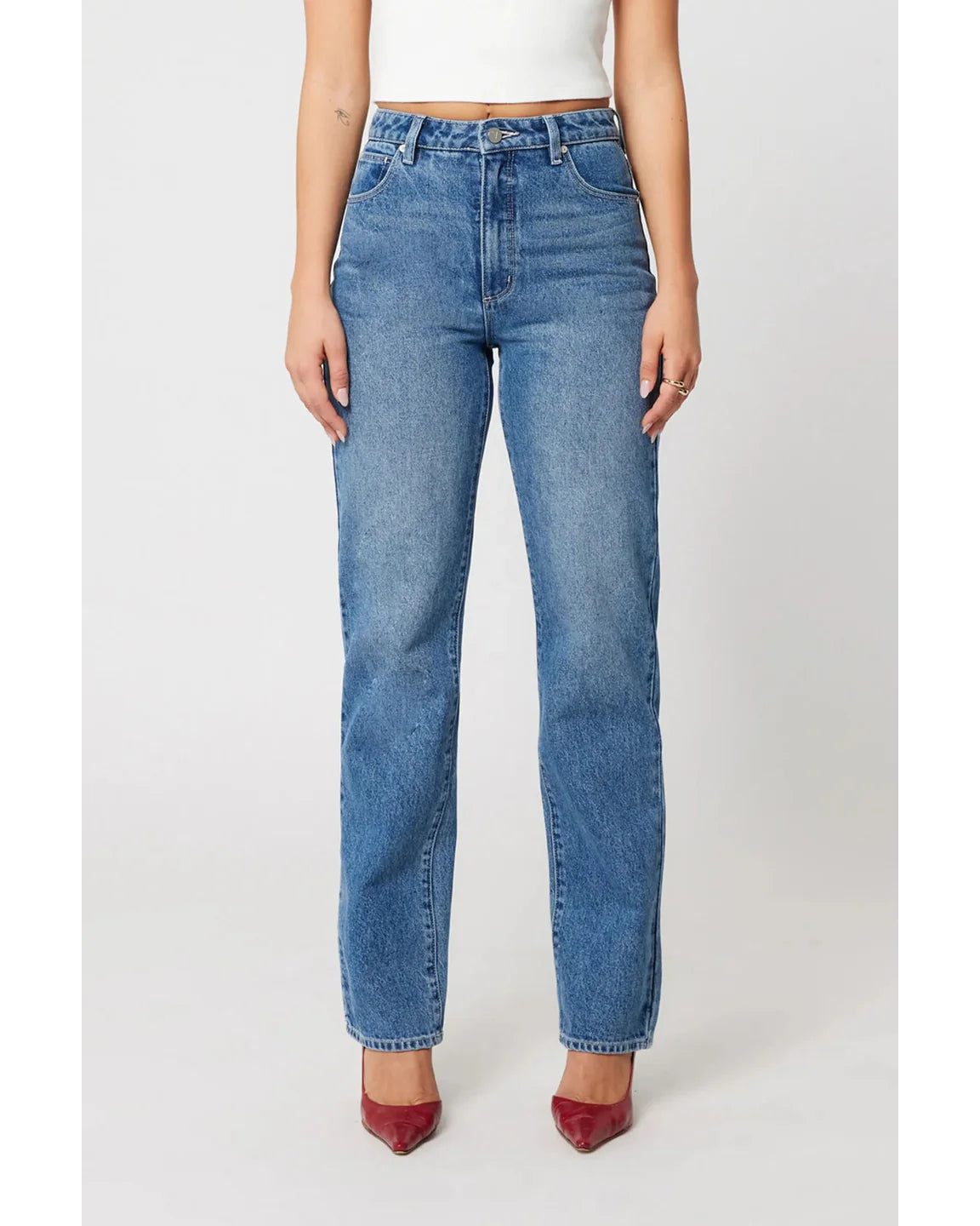 94 Straight Kim Mid Blue Jeans for Women - High Waist Denim Pants for Casual Wear & Everyday Outfits