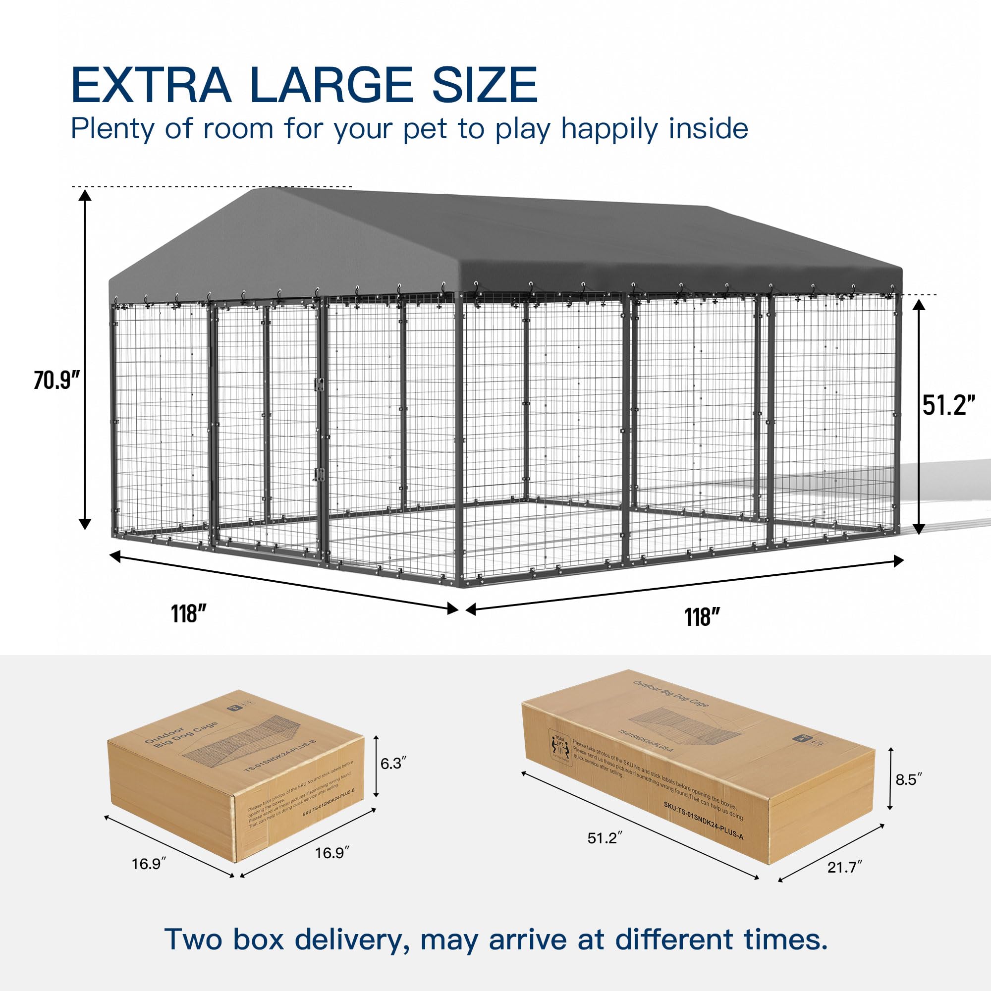 Kullavik Heavy Duty Large Outdoor Dog Kennel - Galvanized Steel Dog Cage with Roof & Double Safety Locks - Durable Pet Fence for Backyard, Kennel, or Travel - Perfect for Large Breed Dogs