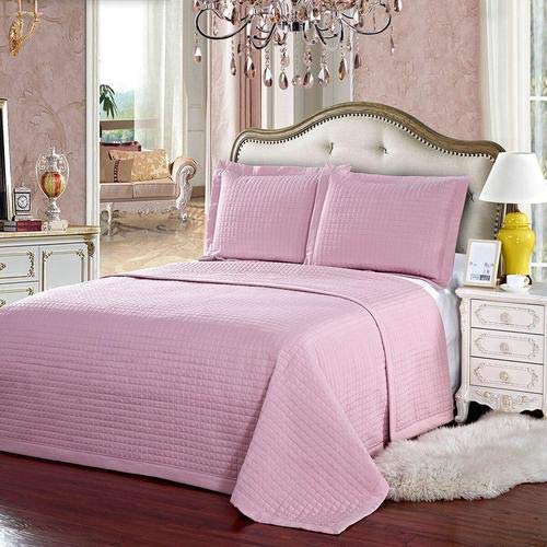 Luxury Checkered Quilted Coverlet Set - Wrinkle-Free, Full/Queen Size - Pink for Bedroom Decor