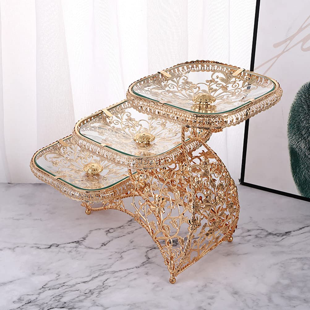 3-Tier Glass Cake Stand with Iron Rack - Elegant Dessert Display for Cupcakes, Fruits & Snacks | Perfect for Tea Parties, Weddings & Home Decor Serving Tray