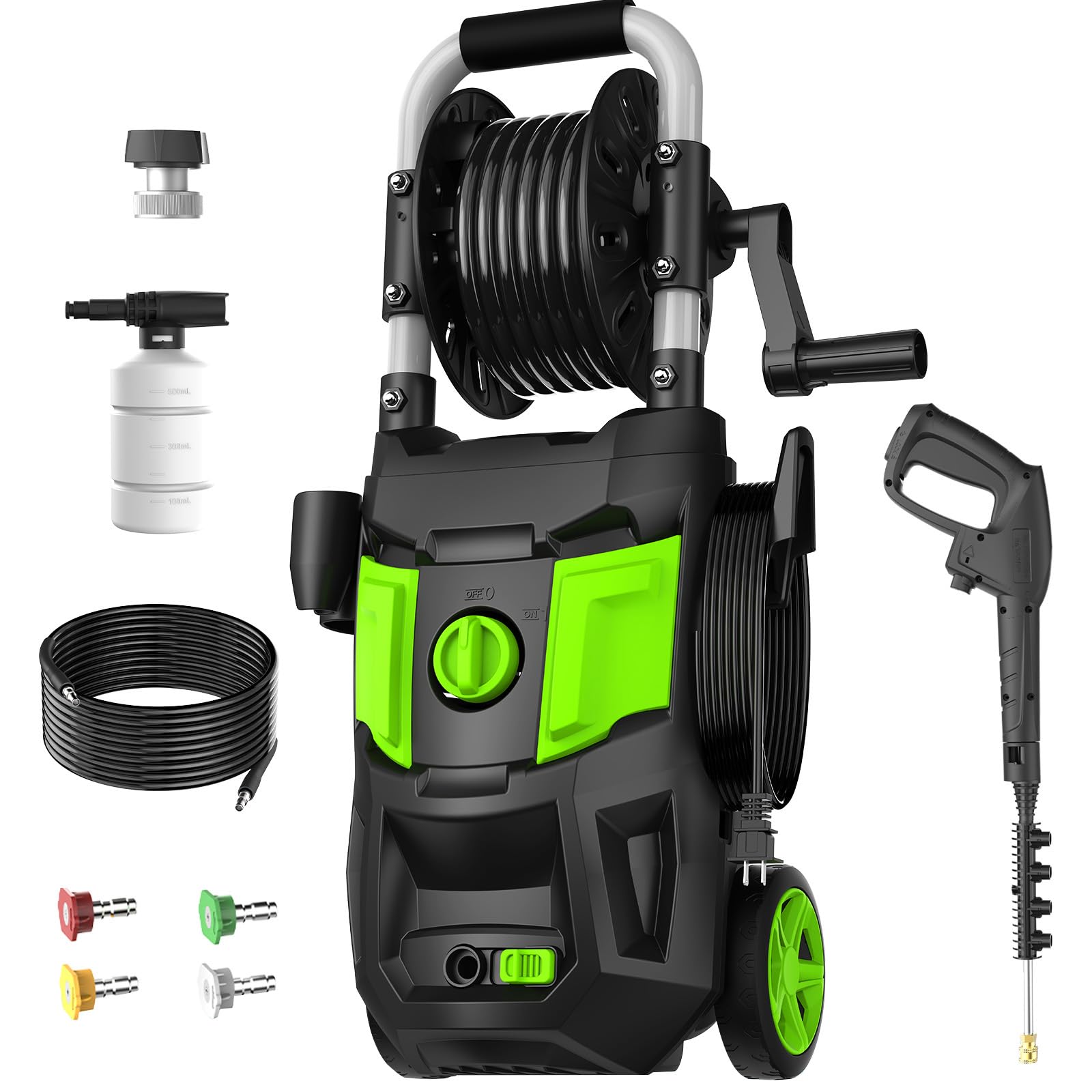 5000PSI Electric Pressure Washer with Foam Cannon - 3.2 GPM High Power Washer, 20FT Hose & 35FT Cord - 4 Nozzles & Spray Gun Included - Perfect for Cleaning Cars, Patios, Fences, Windows & Driveways (Green)