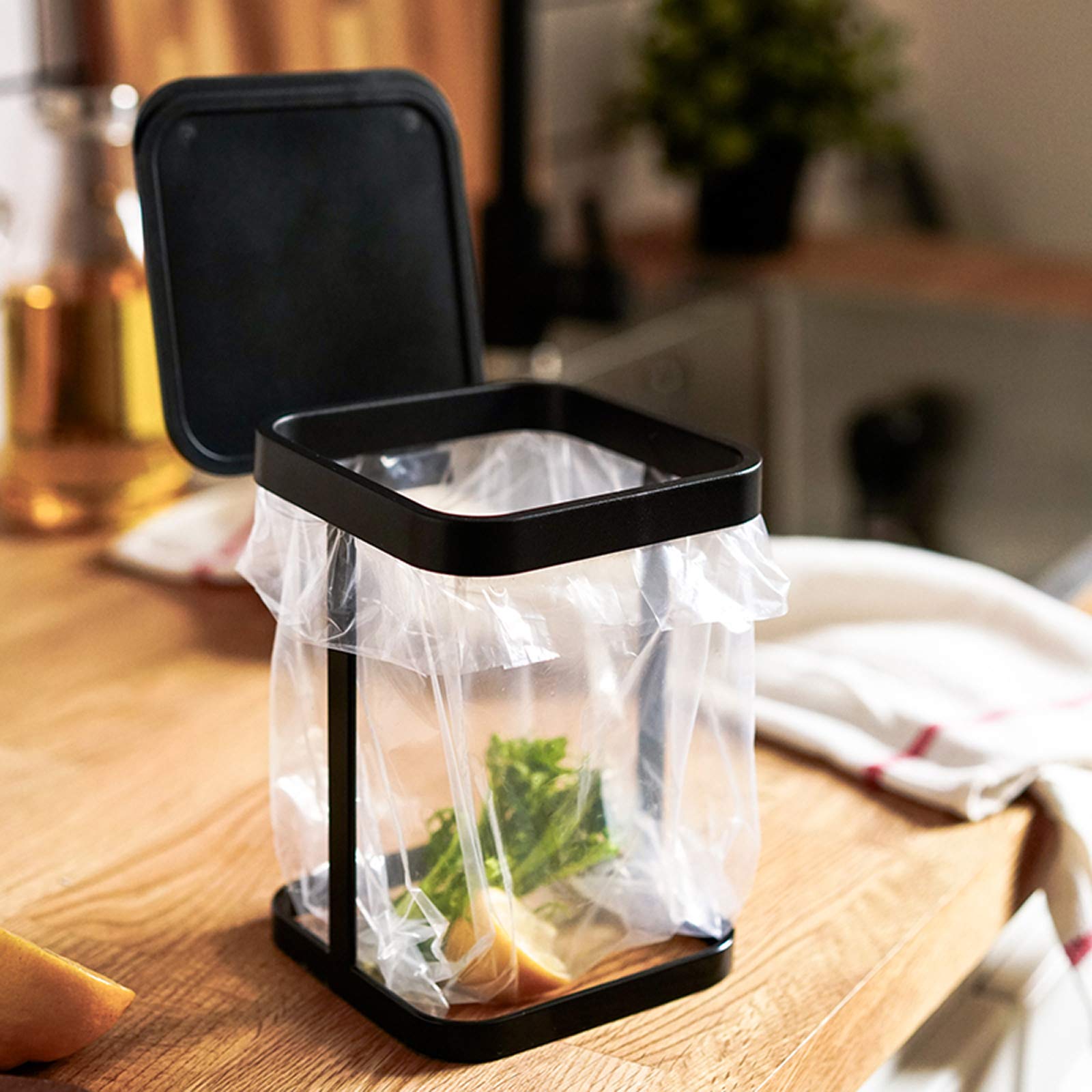 Mini Trash Can with Lid - Small Metal Wastebasket for Desk, Countertop, Kitchen, Bathroom, Living Room & Office - Includes Roll of Trash Bags - Perfect for Home, Office & Workspace Organization